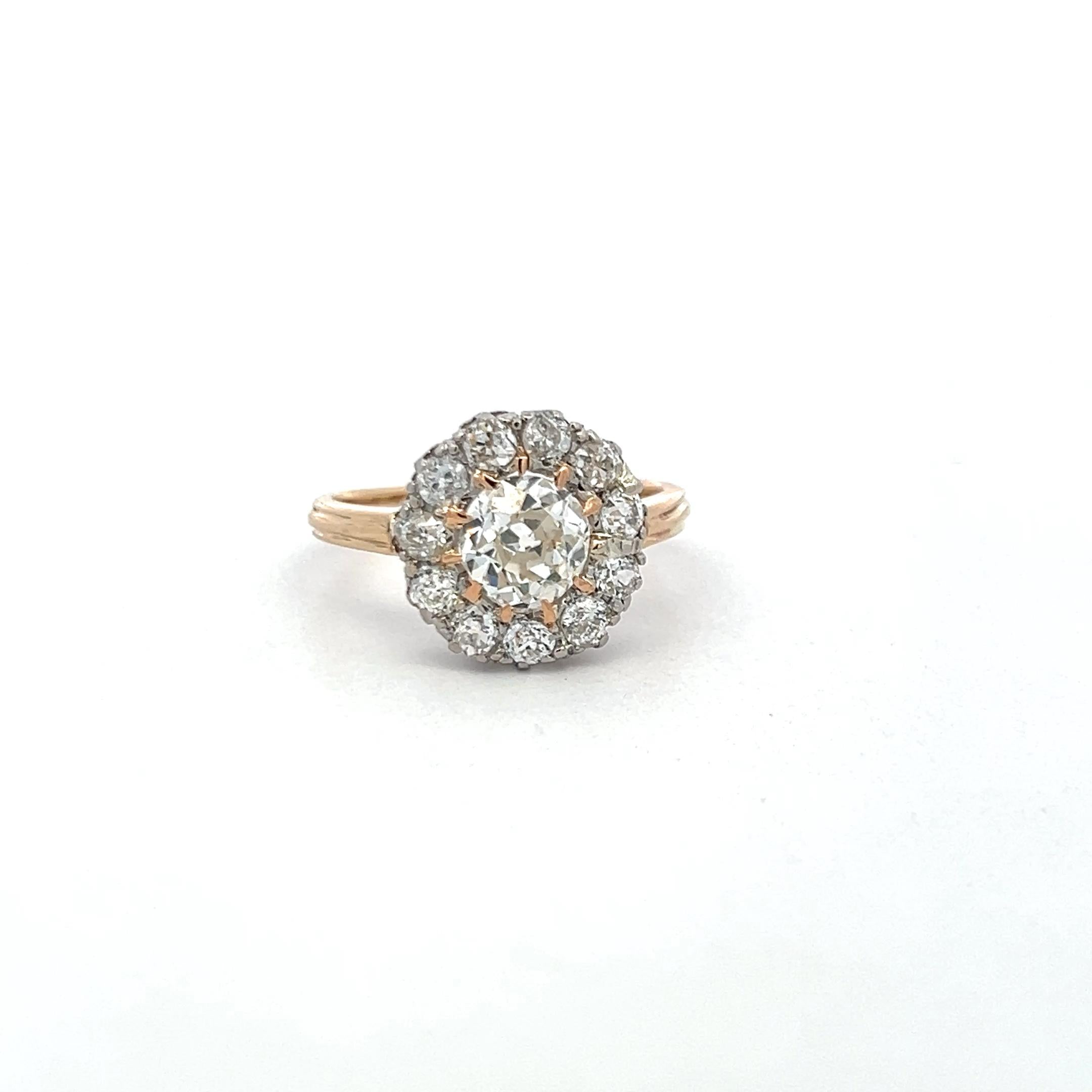 2.52 Carat Old European Cut J-F SI2 Diamond 14 Karat Yellow Gold Edwardian Ring