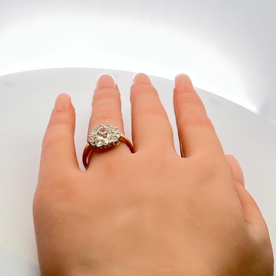 2.52 Carat Old European Cut J-F SI2 Diamond 14 Karat Yellow Gold Edwardian Ring