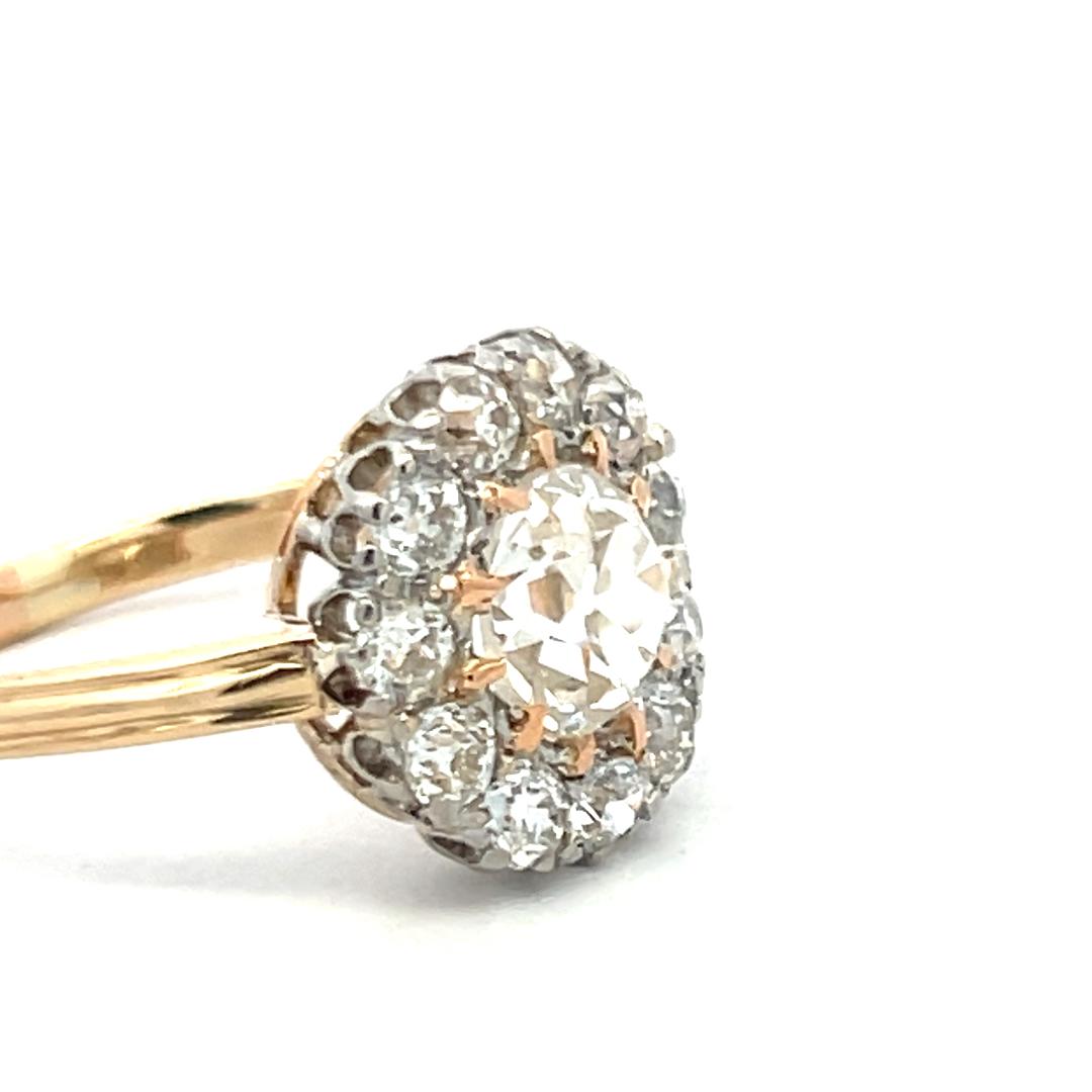 2.52 Carat Old European Cut J-F SI2 Diamond 14 Karat Yellow Gold Edwardian Ring