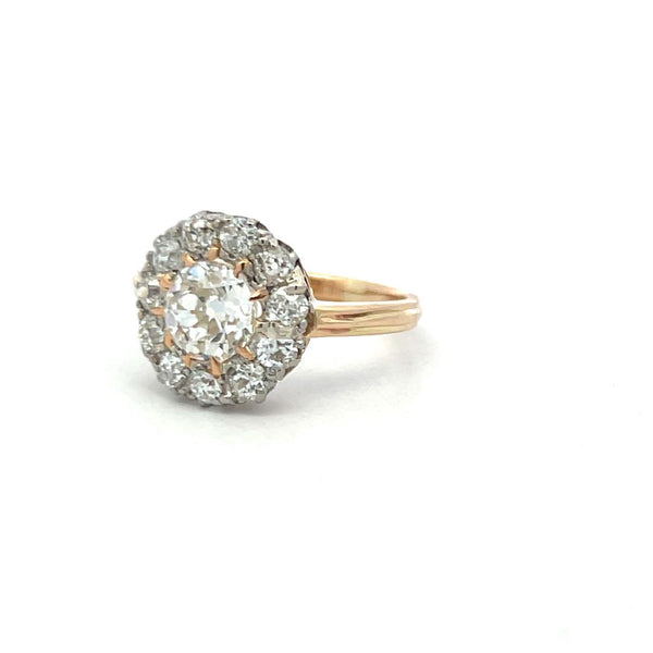 2.52 Carat Old European Cut J-F SI2 Diamond 14 Karat Yellow Gold Edwardian Ring