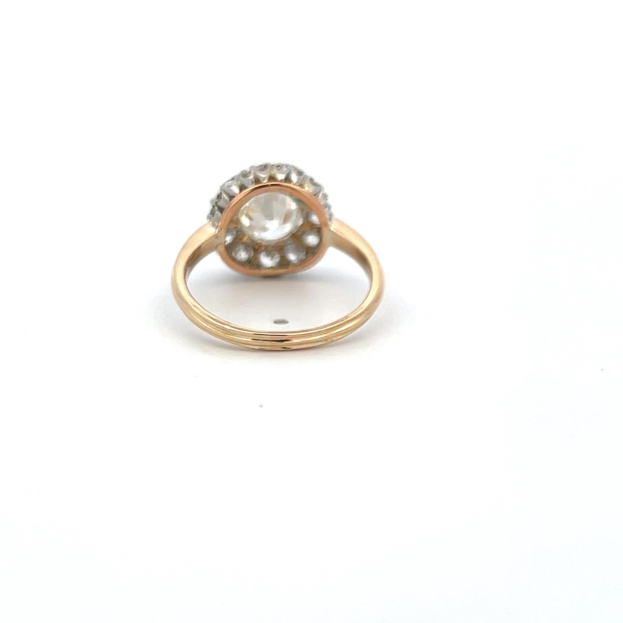 2.52 Carat Old European Cut J-F SI2 Diamond 14 Karat Yellow Gold Edwardian Ring