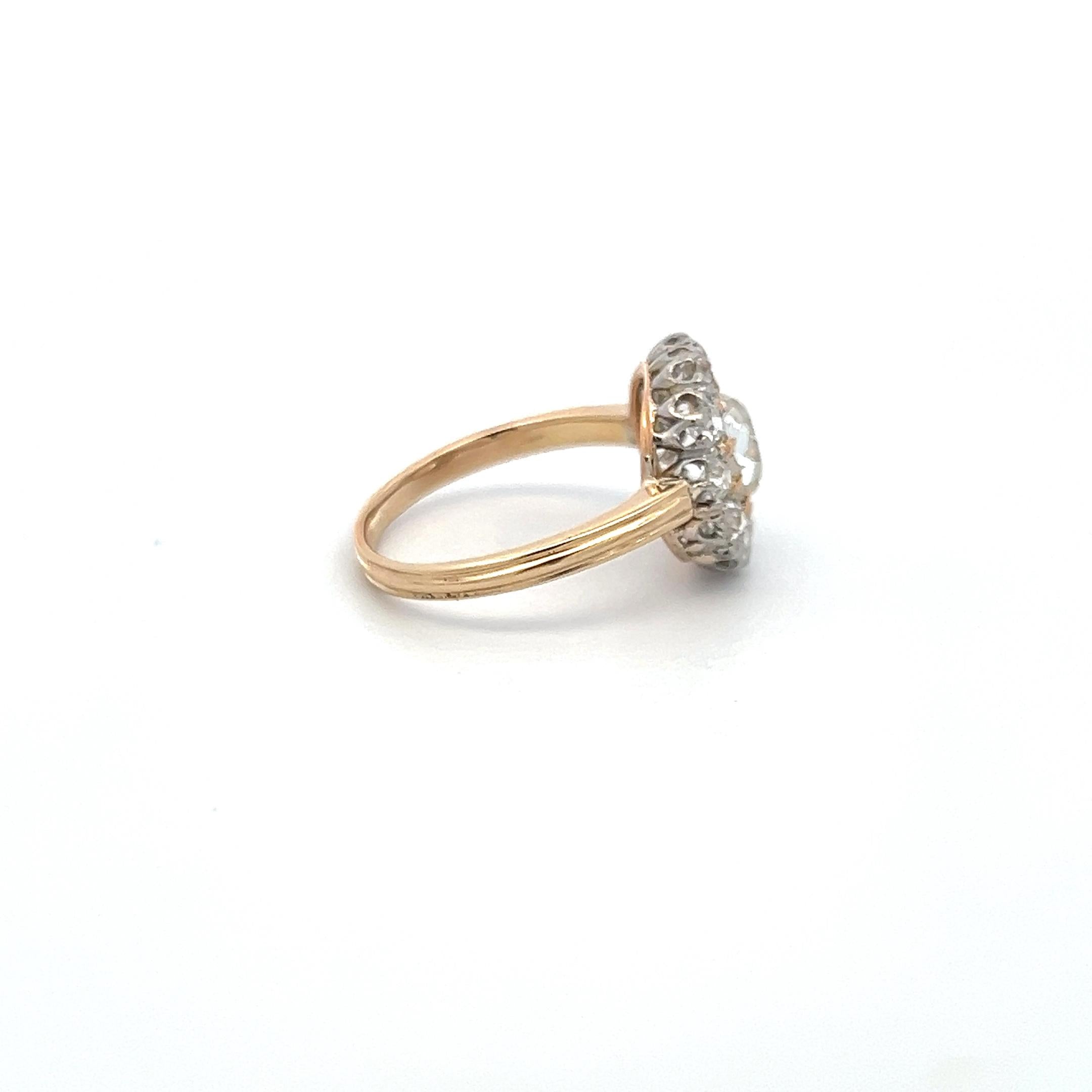 2.52 Carat Old European Cut J-F SI2 Diamond 14 Karat Yellow Gold Edwardian Ring