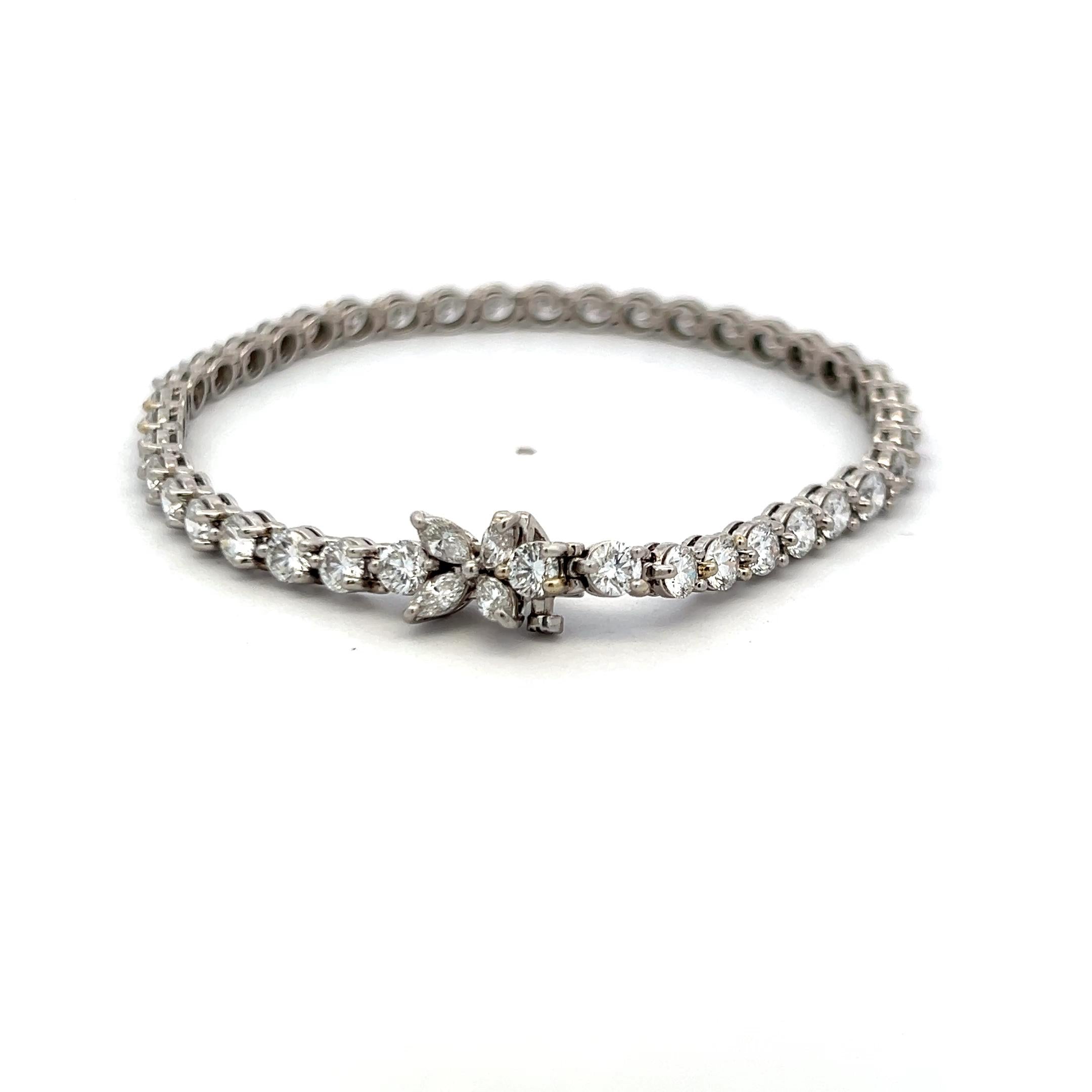 Tiffany & Co 6.59 Carat Round and Marquis Shape Diamond Platinum Tennis Bracelet