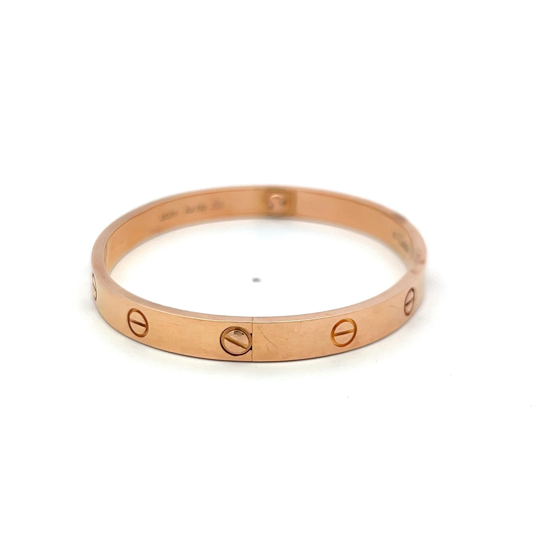 Cartier 18 Karat Rose Gold Love Bracelet Size 18 With Box and Certificate
