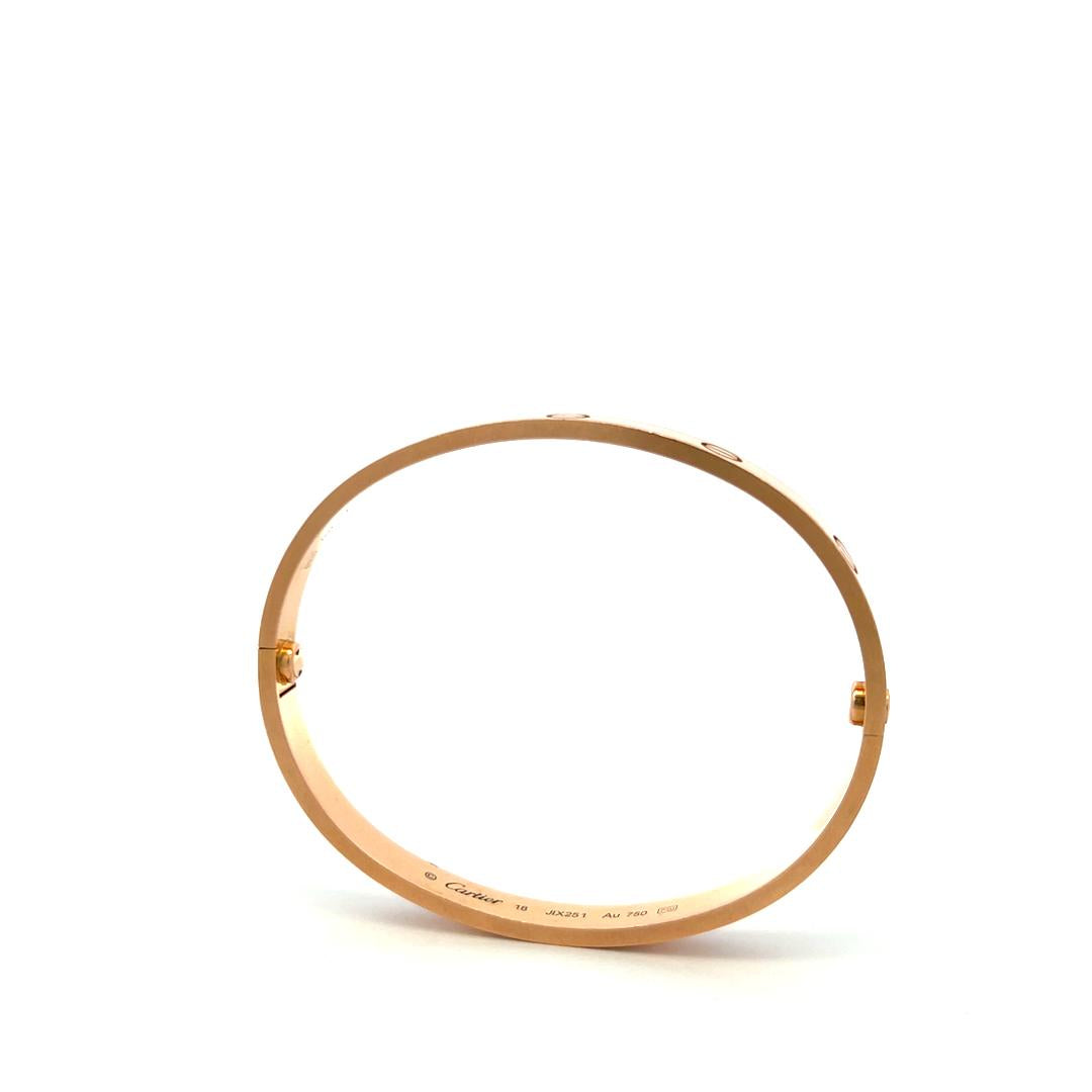 Cartier 18 Karat Rose Gold Love Bracelet Size 18 With Box and Certificate