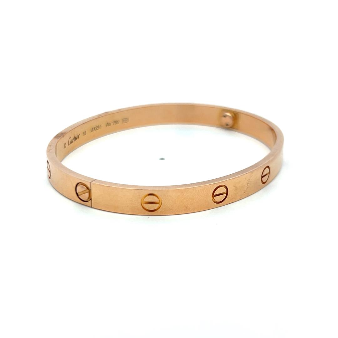 Cartier 18 Karat Rose Gold Love Bracelet Size 18 With Box and Certificate