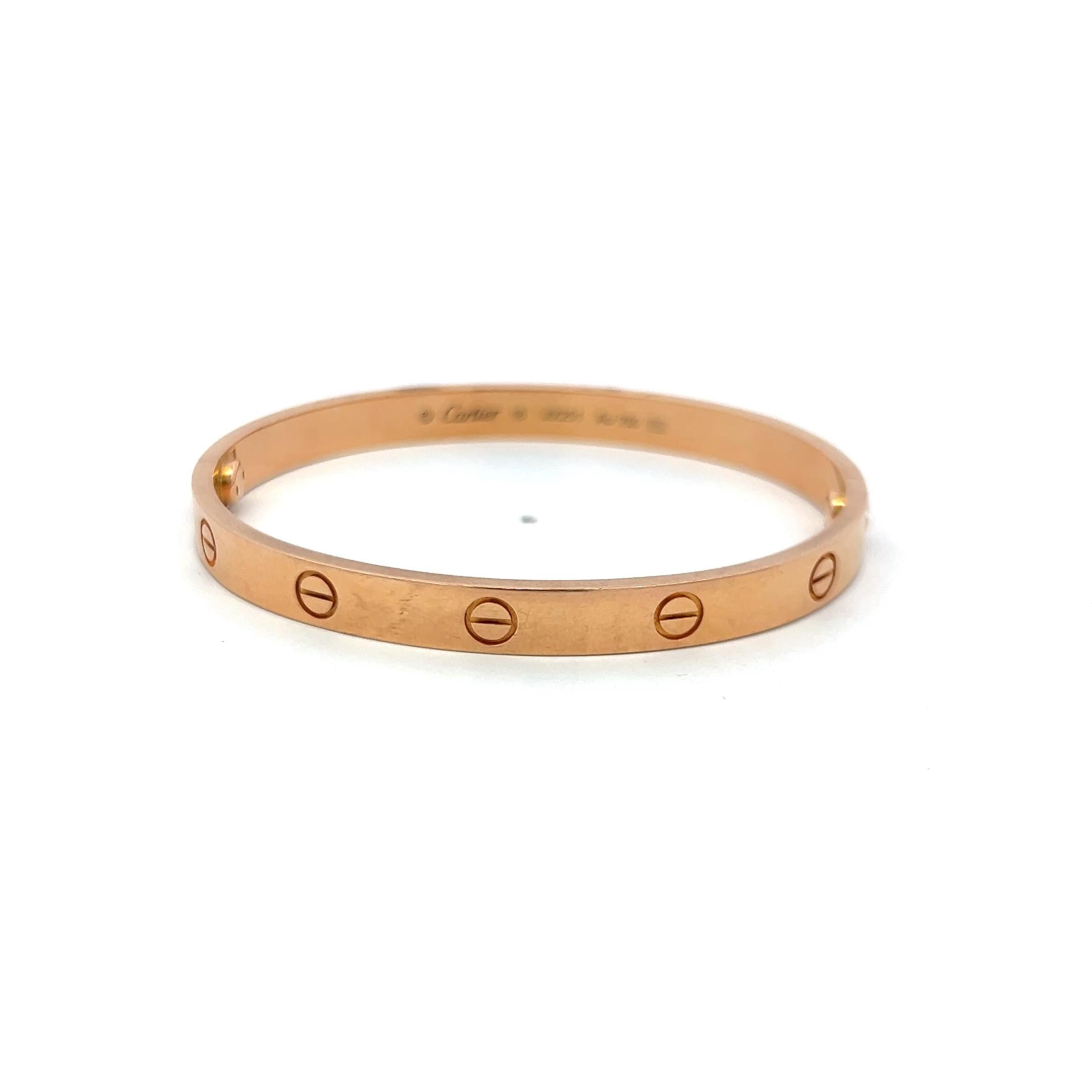 Cartier 18 Karat Rose Gold Love Bracelet Size 18 With Box and Certificate