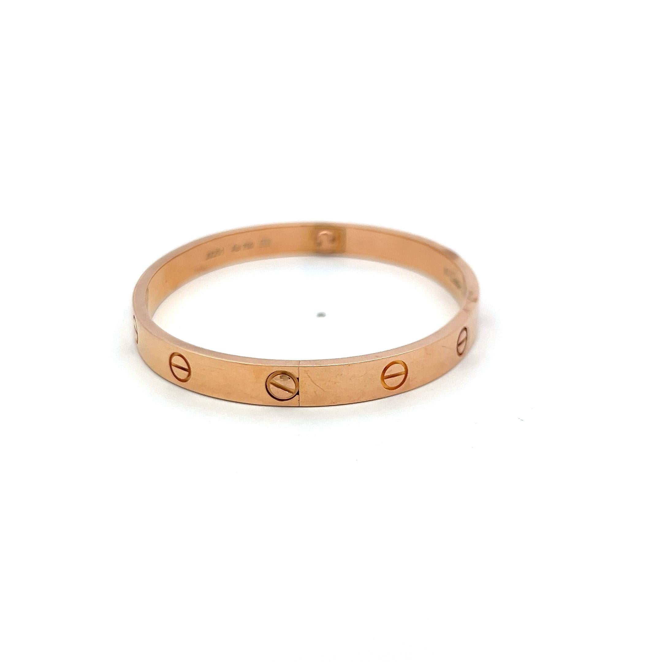 Cartier 18 Karat Rose Gold Love Bracelet Size 18 With Box and Certificate