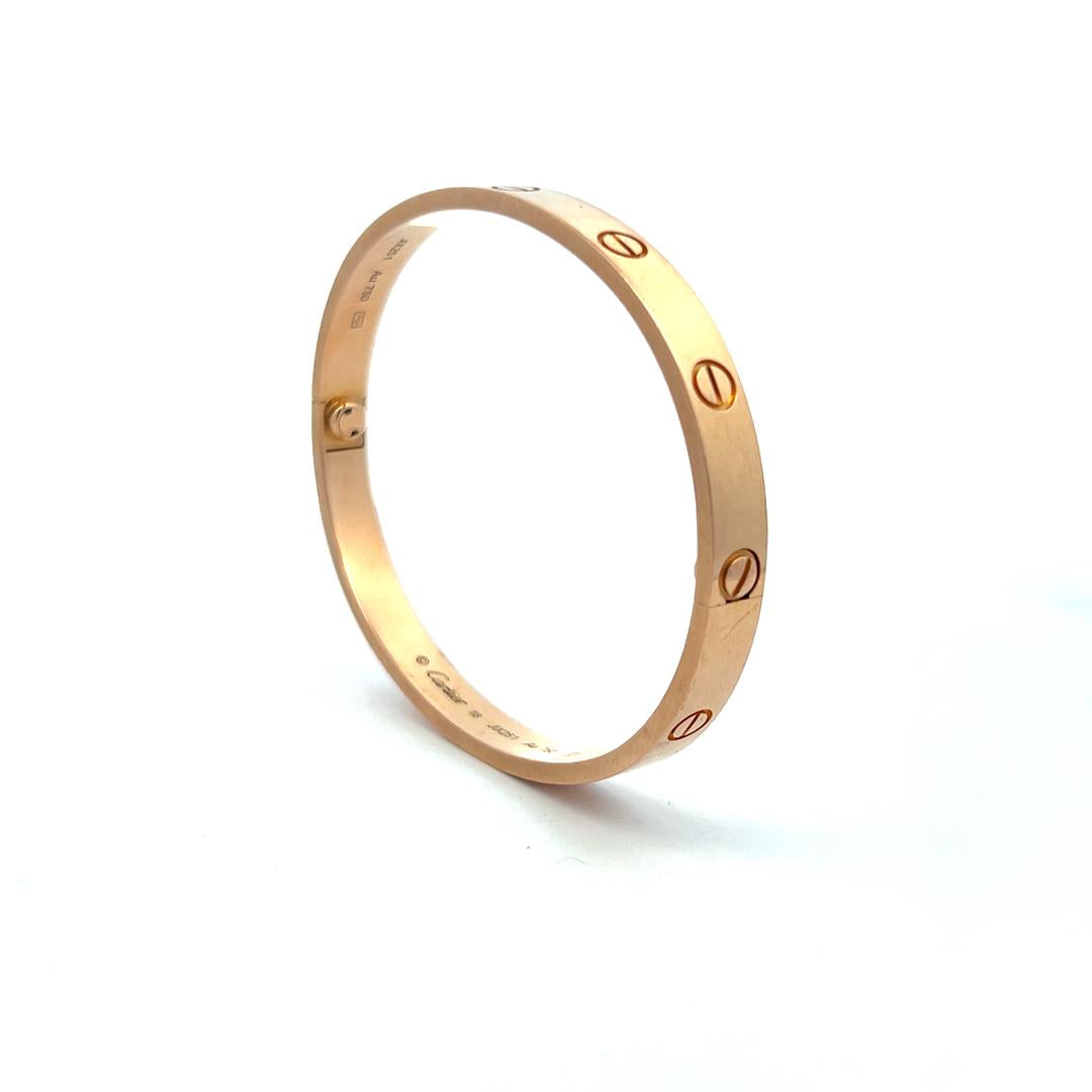 Cartier 18 Karat Rose Gold Love Bracelet Size 18 With Box and Certificate