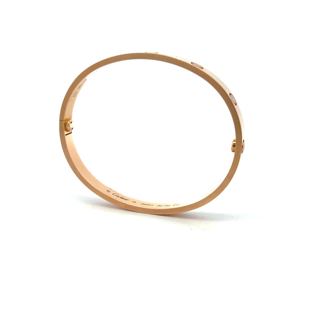 Cartier 18 Karat Rose Gold Love Bracelet Size 18 With Box and Certificate