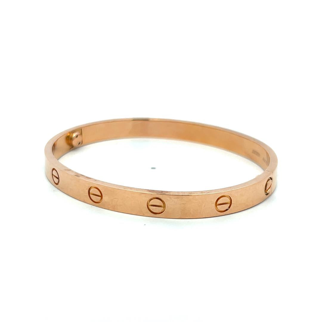 Cartier 18 Karat Rose Gold Love Bracelet Size 18 With Box and Certificate
