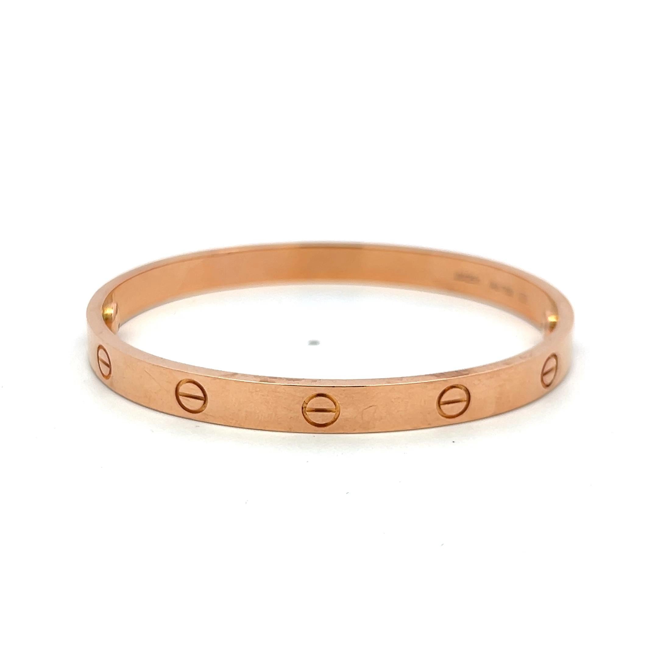 Cartier 18 Karat Rose Gold Love Bracelet Size 18 With Box and Certificate