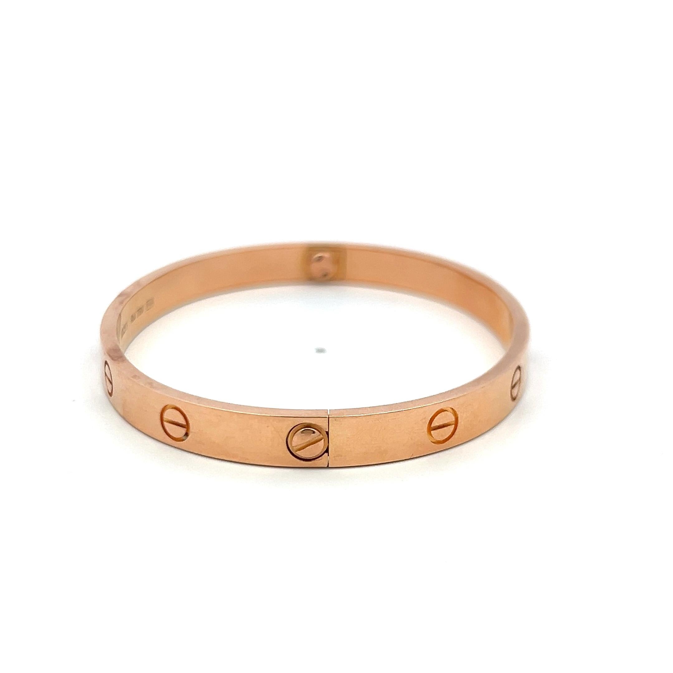 Cartier 18 Karat Rose Gold Love Bracelet Size 18 With Box and Certificate