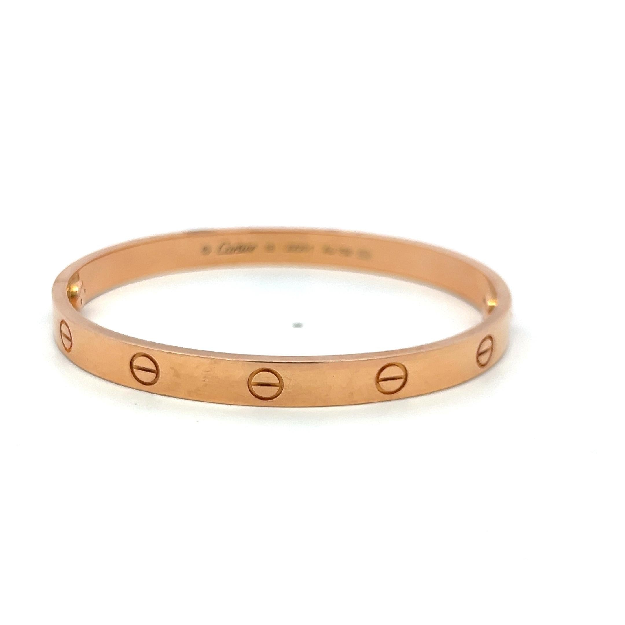 Cartier 18 Karat Rose Gold Love Bracelet Size 18 With Box and Certificate