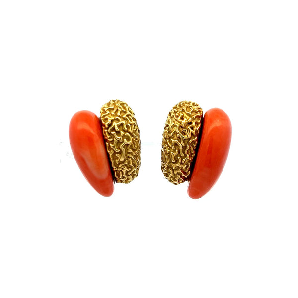 23.2-5.5MM Coral 18 Karat Yellow Gold Clip On Earrings