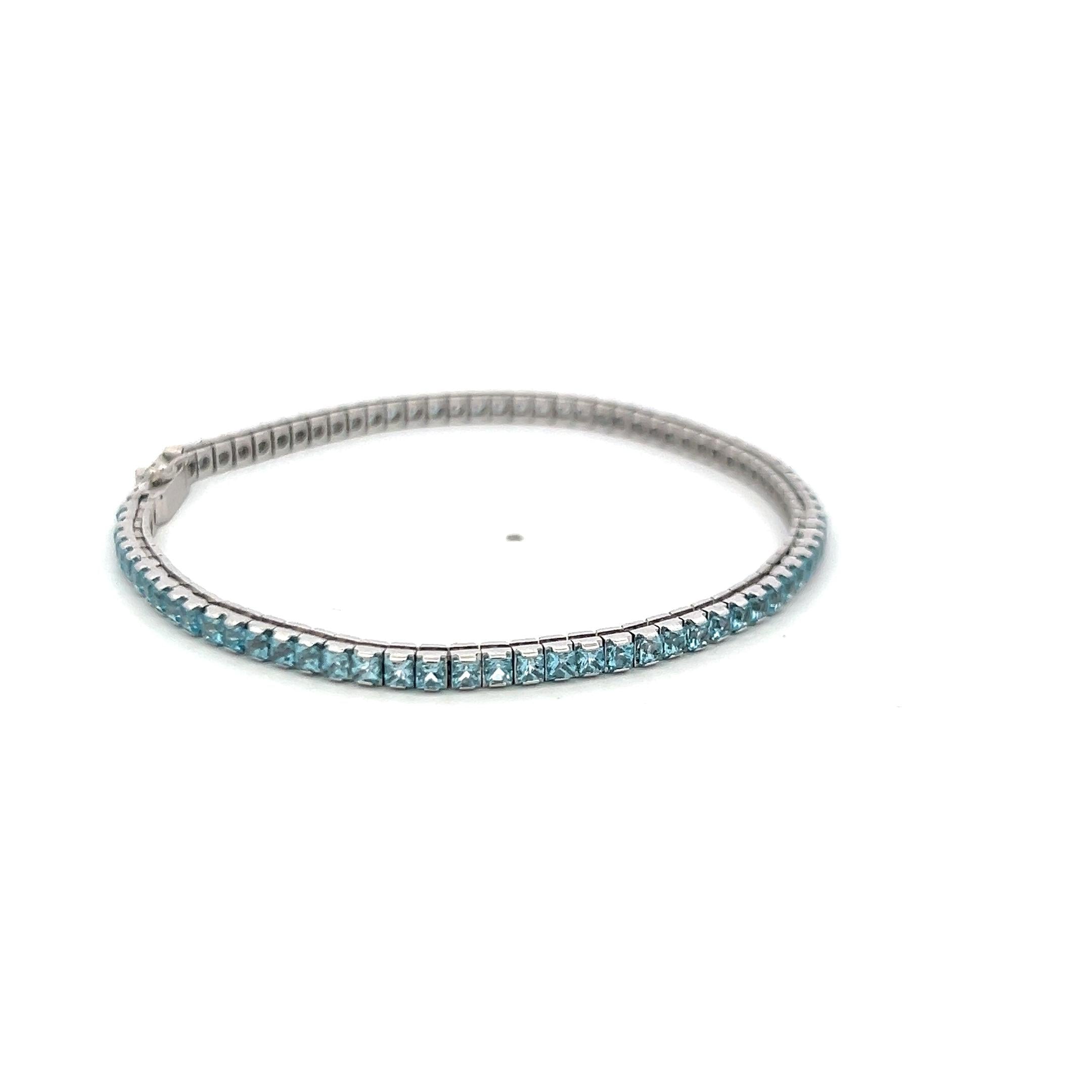 Vintage 14K White Gold Tennis Bracelet with 8 Carat Princess Cut Aquamarine