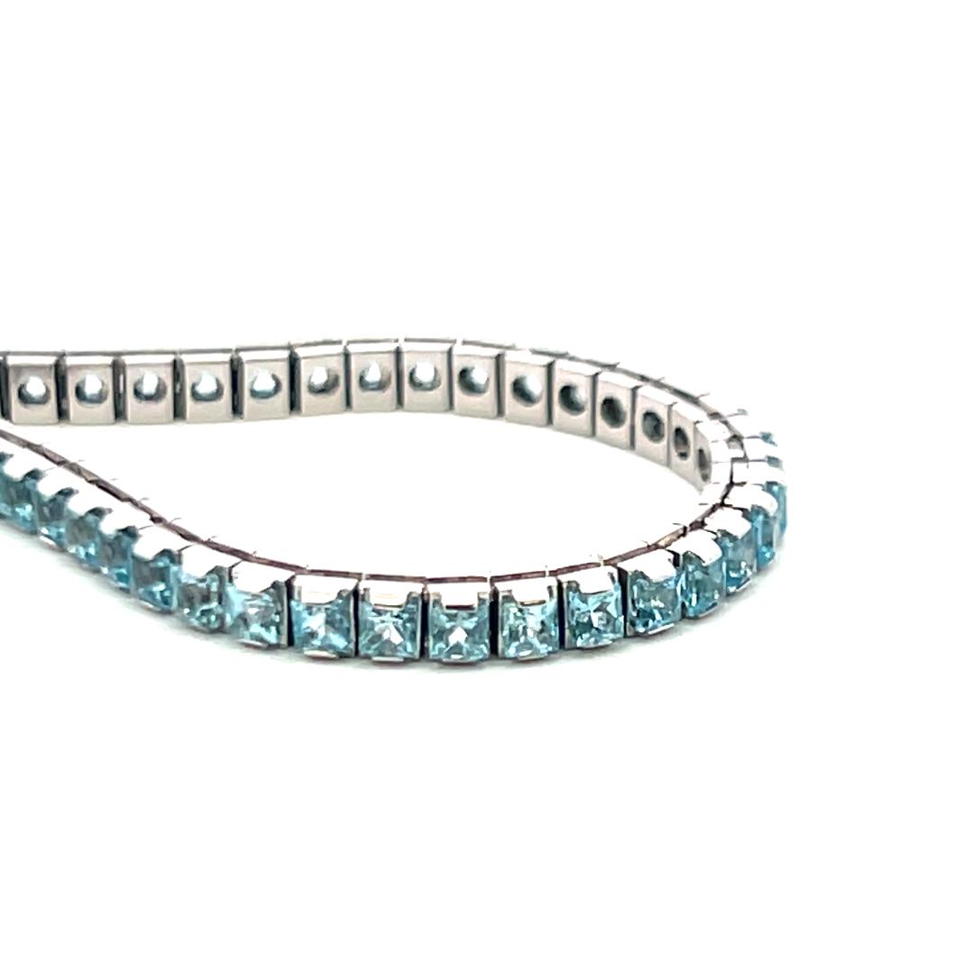 Vintage 14K White Gold Tennis Bracelet with 8 Carat Princess Cut Aquamarine