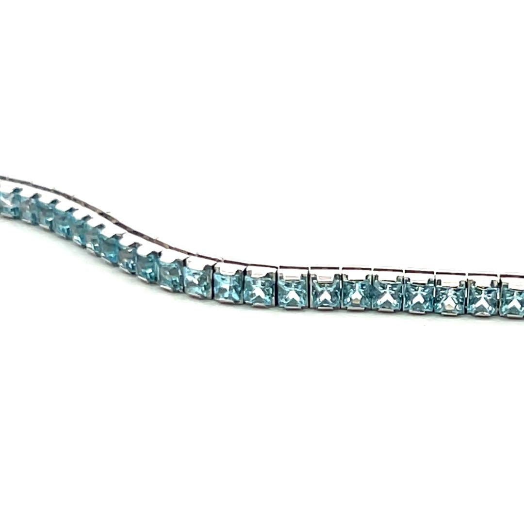 Vintage 14K White Gold Tennis Bracelet with 8 Carat Princess Cut Aquamarine