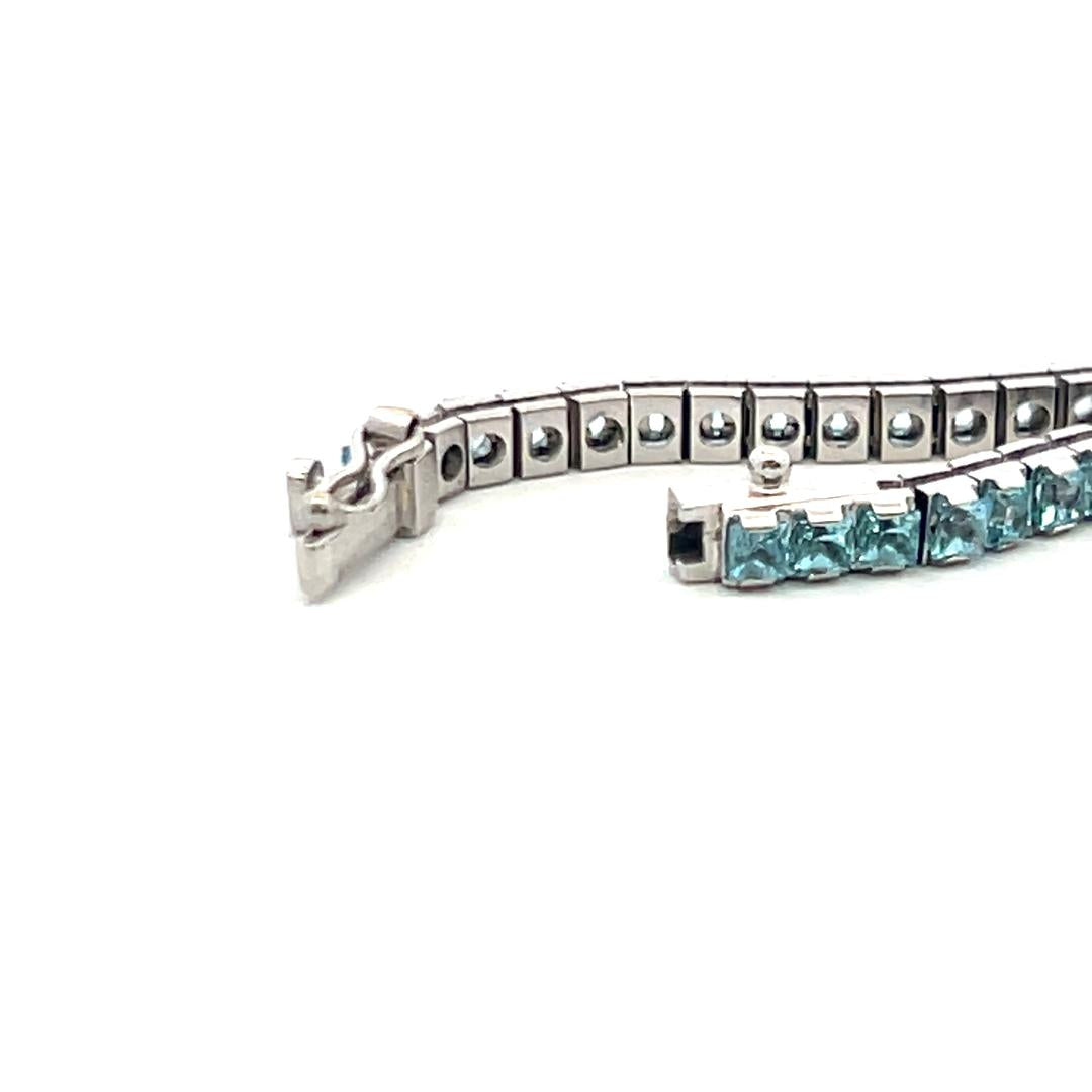 Vintage 14K White Gold Tennis Bracelet with 8 Carat Princess Cut Aquamarine