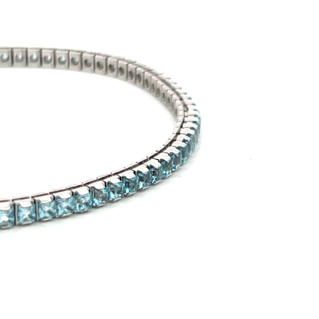 Vintage 14K White Gold Tennis Bracelet with 8 Carat Princess Cut Aquamarine
