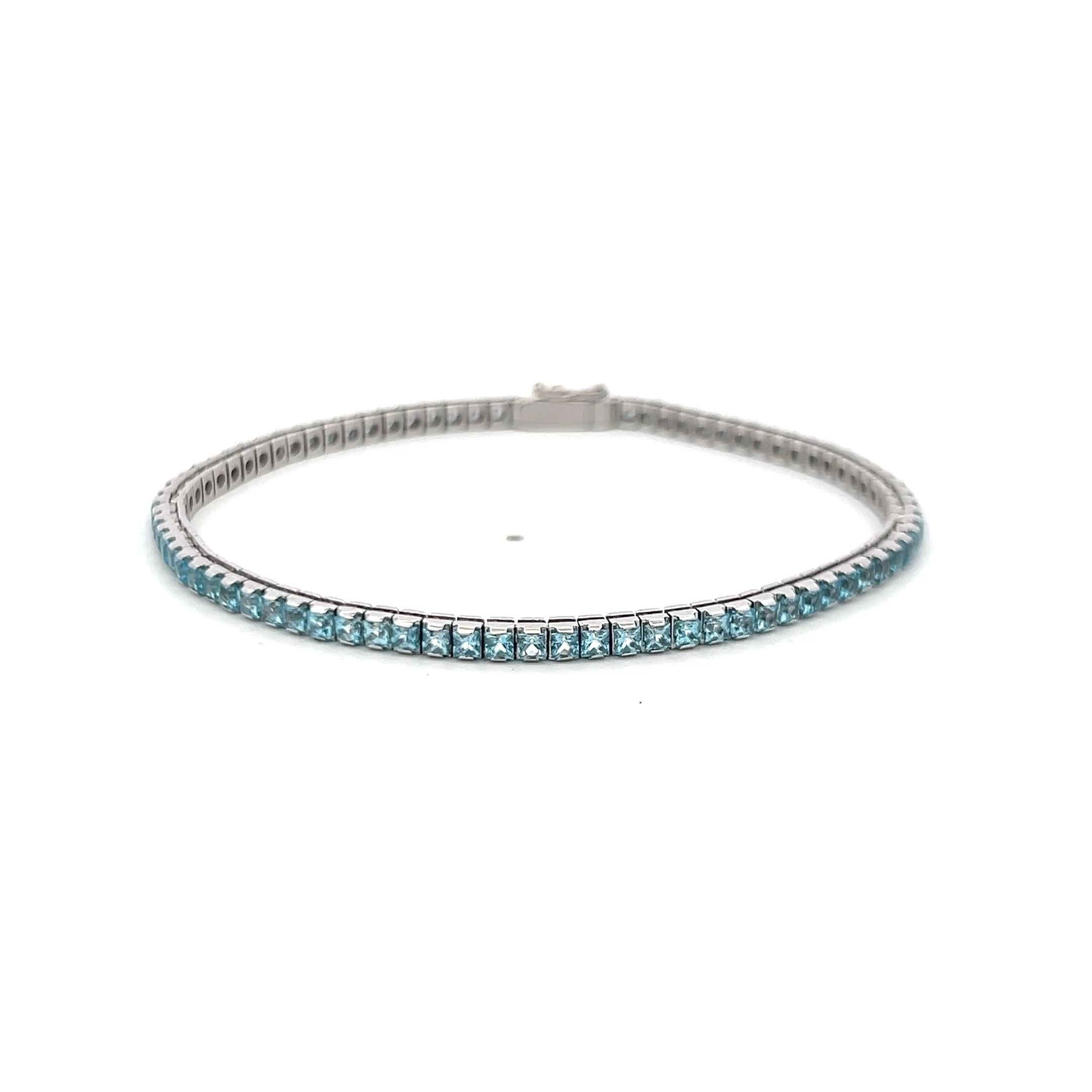 Vintage 14K White Gold Tennis Bracelet with 8 Carat Princess Cut Aquamarine