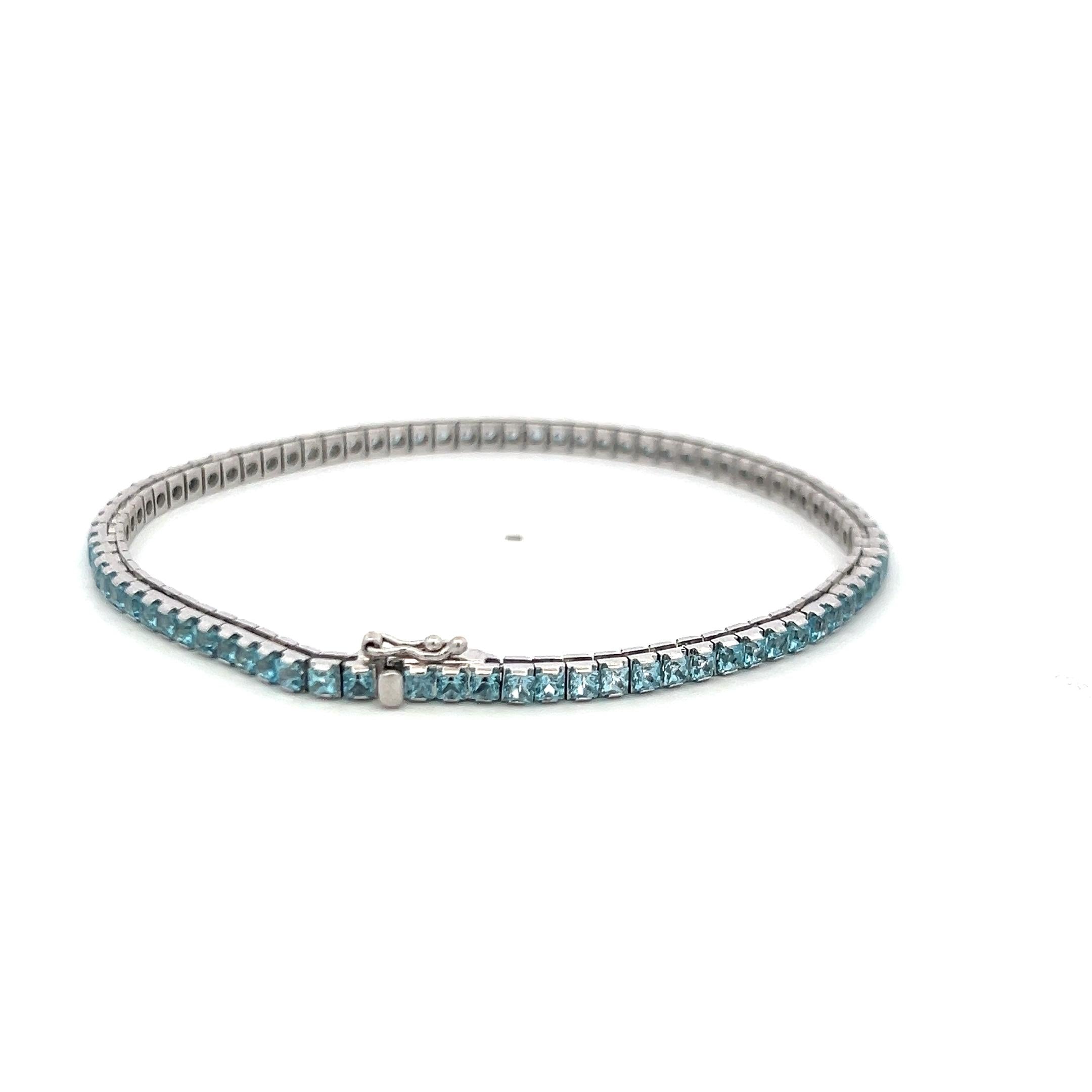 Vintage 14K White Gold Tennis Bracelet with 8 Carat Princess Cut Aquamarine