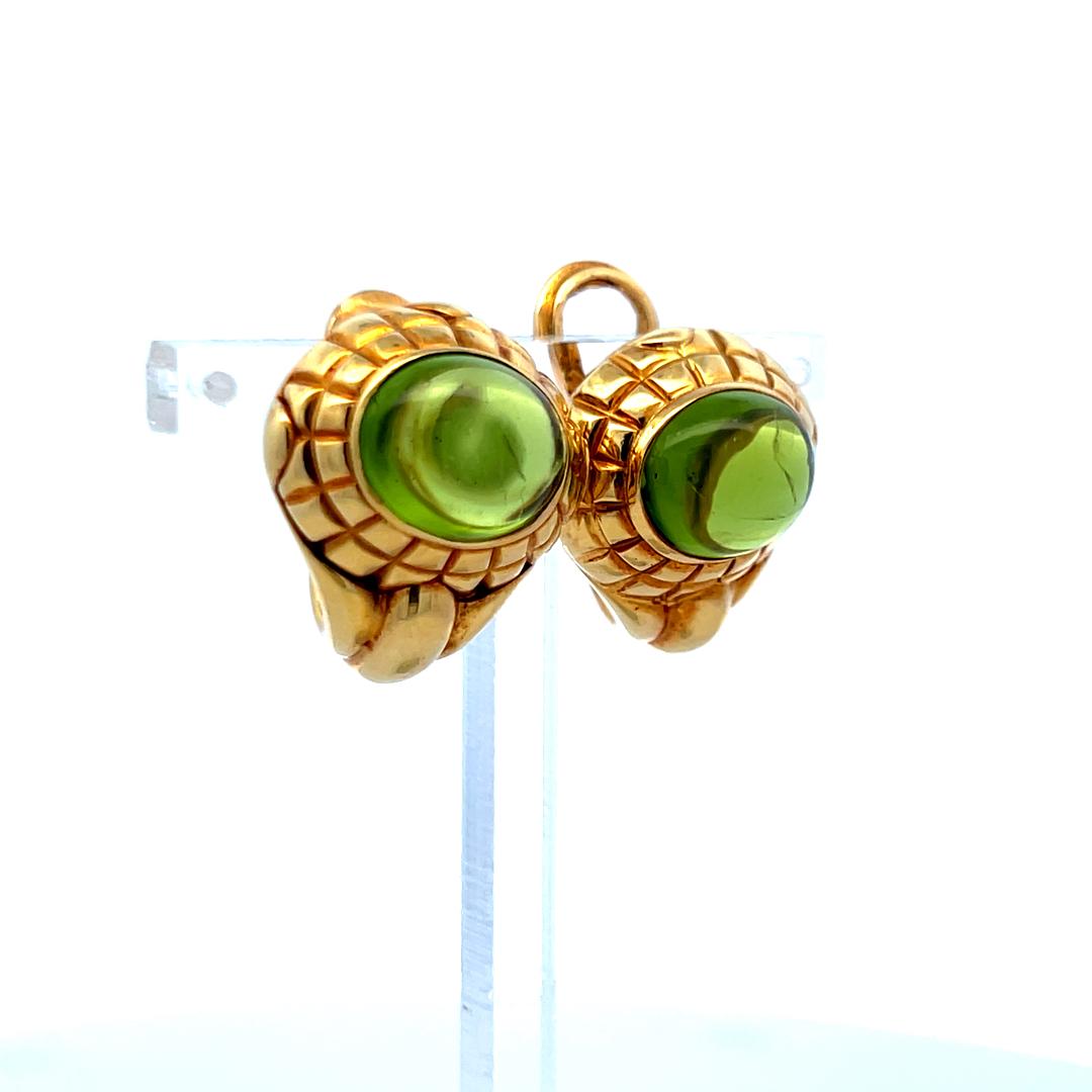 9-10.06 MM Peridot 19.20 Grams 18 Karat Yellow Gold Clip On Earrings
