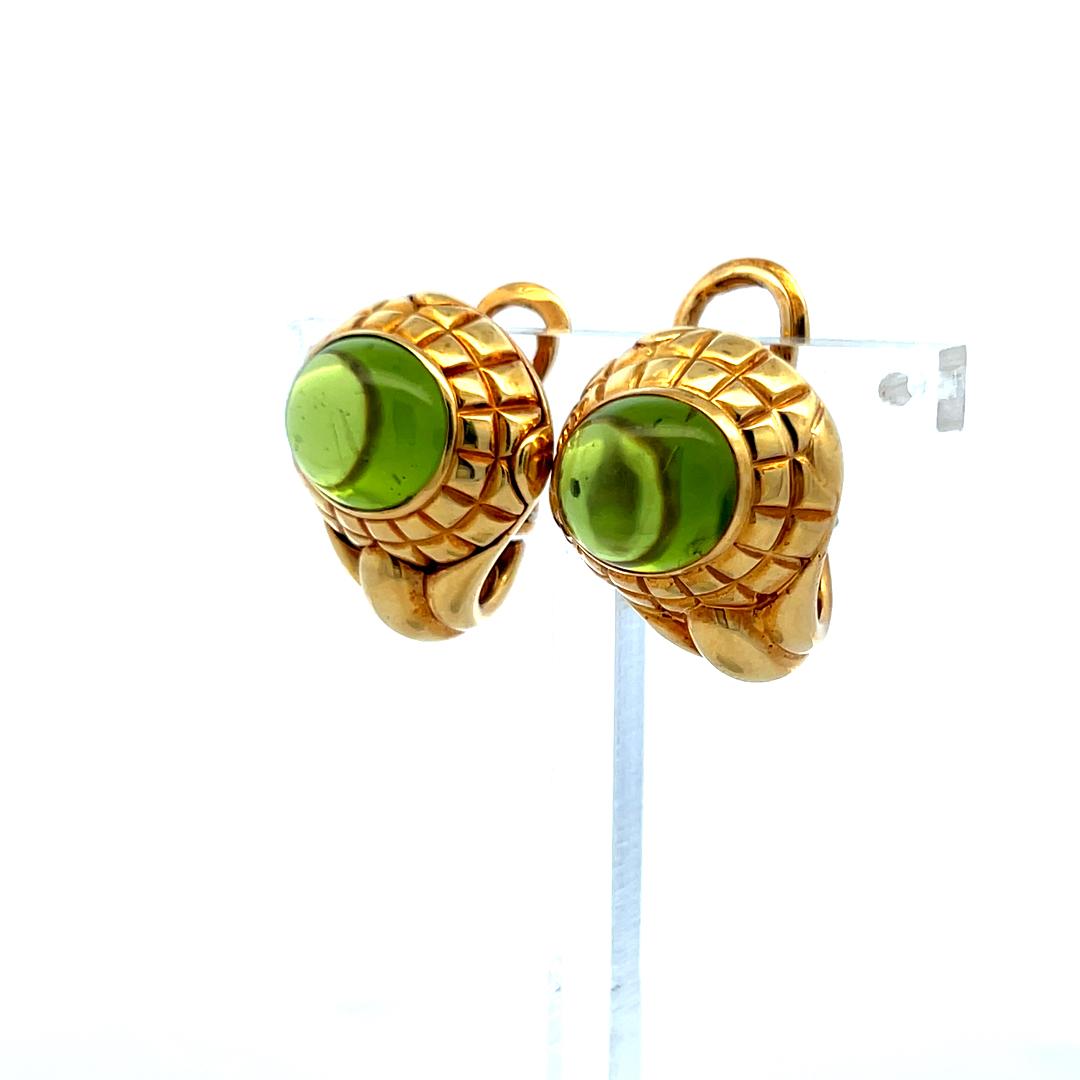 9-10.06 MM Peridot 19.20 Grams 18 Karat Yellow Gold Clip On Earrings