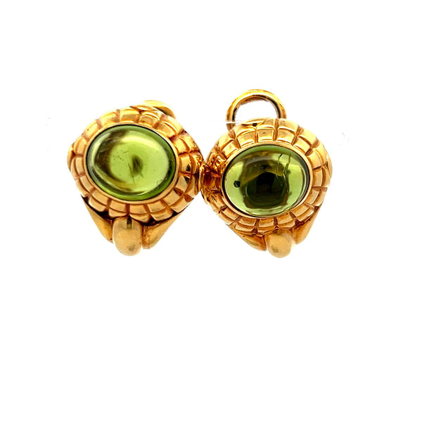 9-10.06 MM Peridot 19.20 Grams 18 Karat Yellow Gold Clip On Earrings