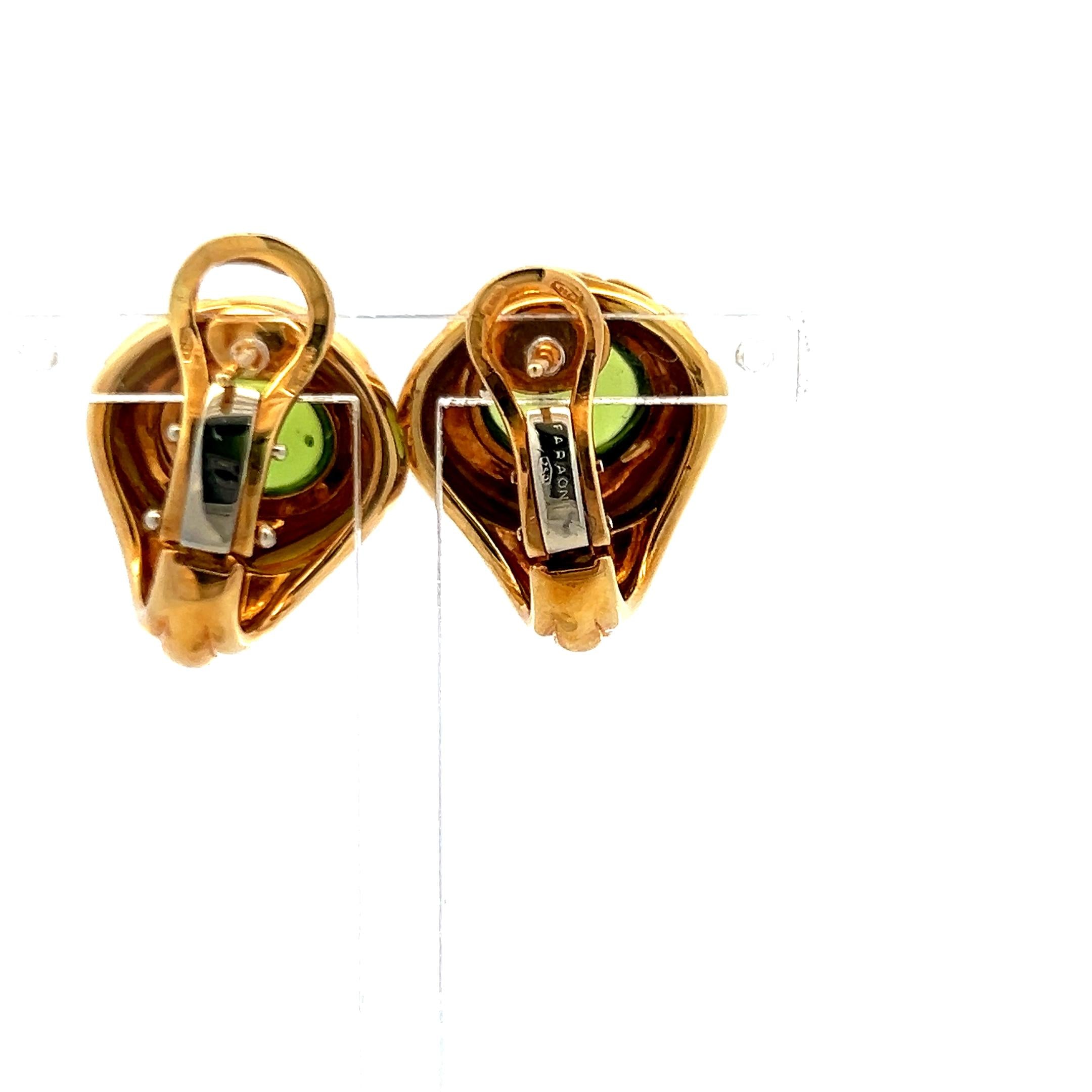 9-10.06 MM Peridot 19.20 Grams 18 Karat Yellow Gold Clip On Earrings