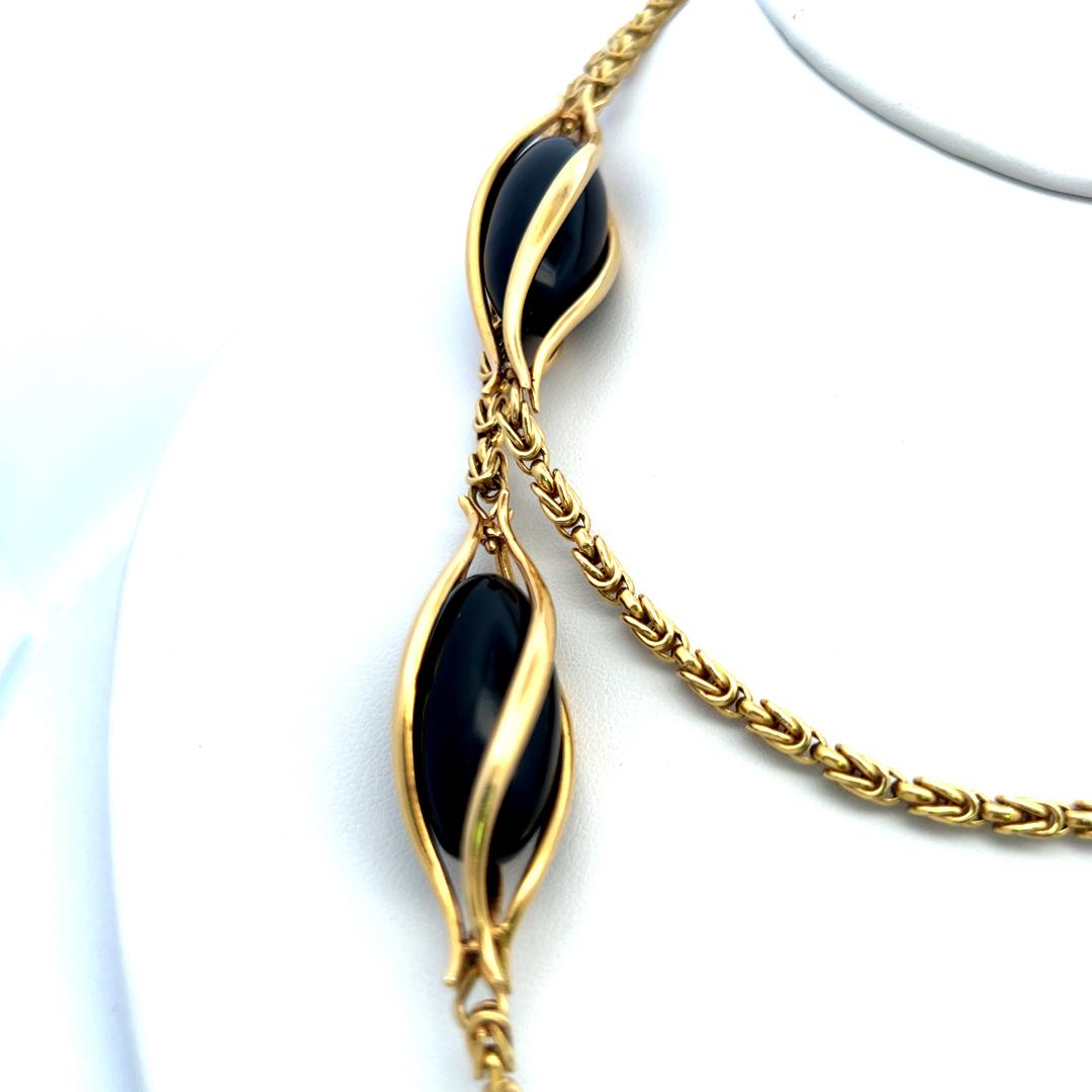 Vintage 18K Yellow Gold Chain Necklace with 25.7x11.3 MM Onyx Stones