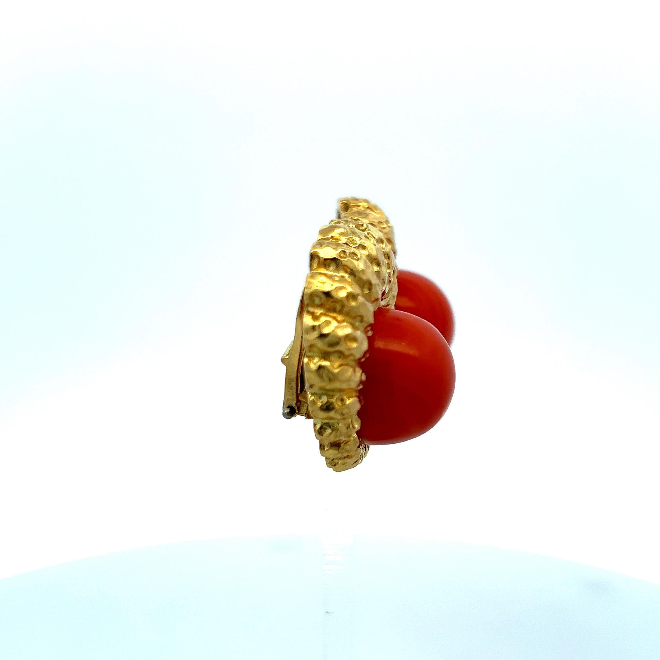 15.3-15.7MM Red Coral 18 Karat Yellow Gold Clip On Earrings