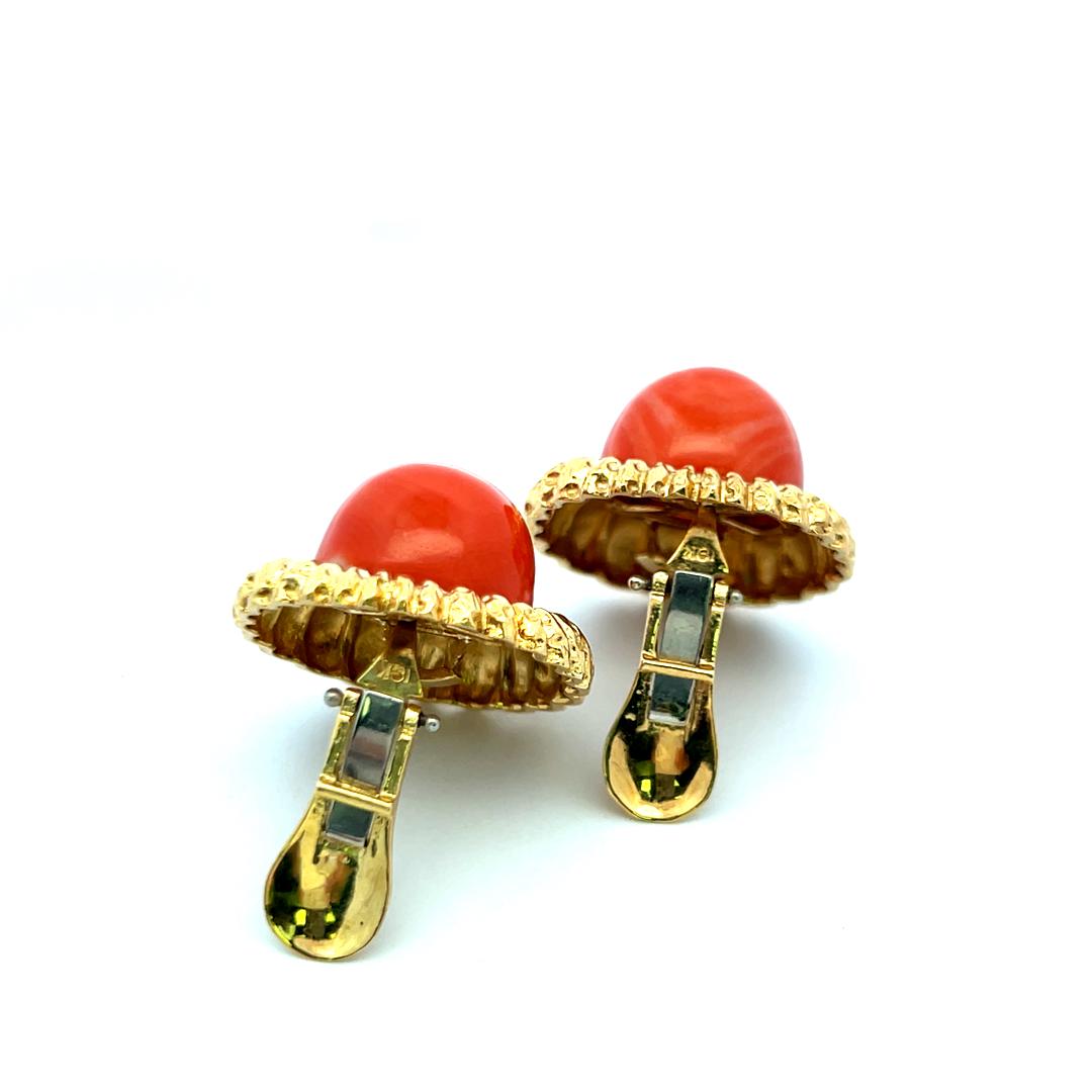 15.3-15.7MM Red Coral 18 Karat Yellow Gold Clip On Earrings