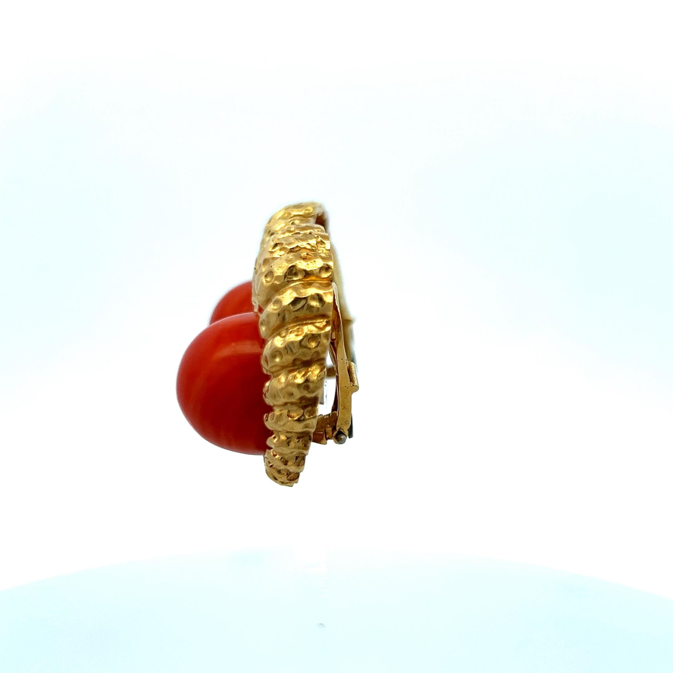 15.3-15.7MM Red Coral 18 Karat Yellow Gold Clip On Earrings