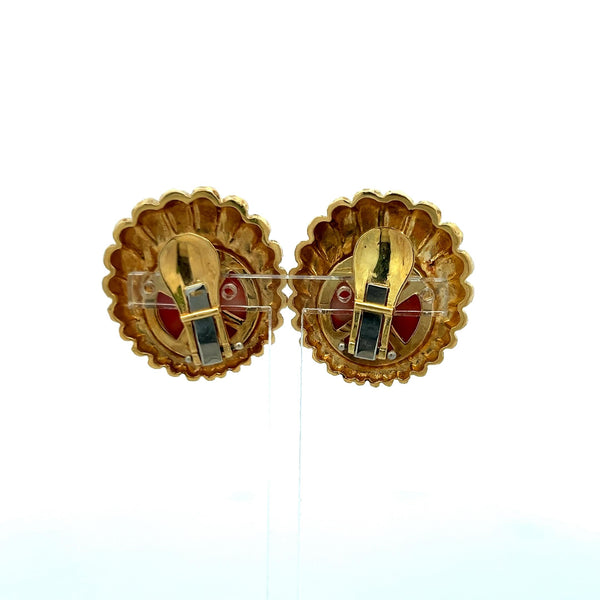 15.3-15.7MM Red Coral 18 Karat Yellow Gold Clip On Earrings