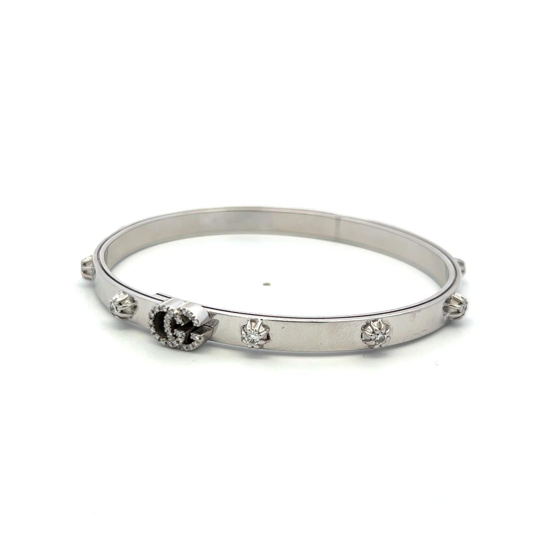 Gucci Vintage 18K White Gold Bangle Bracelet with 1.50 Carat F-VS Diamond