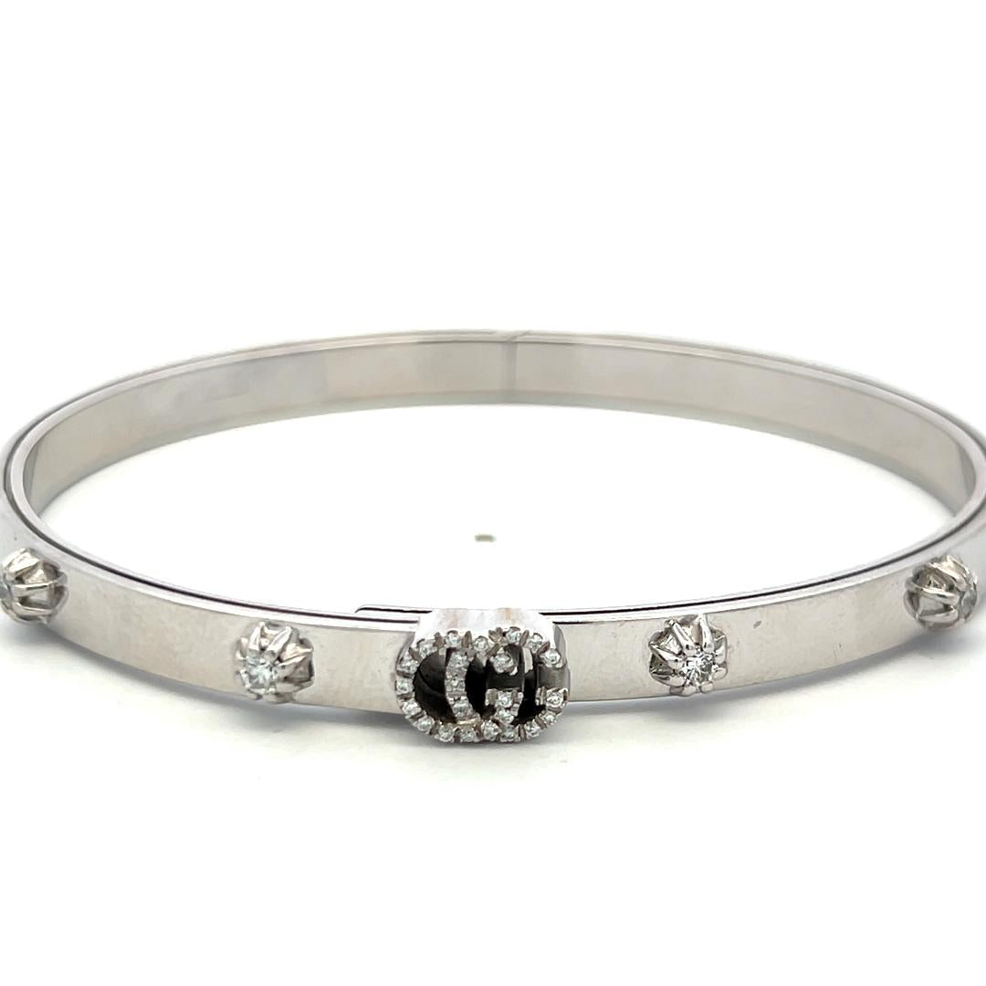Gucci Vintage 18K White Gold Bangle Bracelet with 1.50 Carat F-VS Diamond