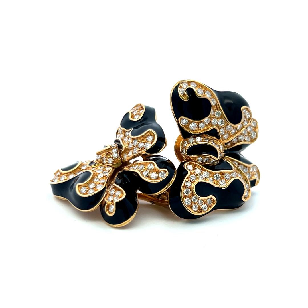 3.00 Carat Round Brilliant G VS Diamond 18 Karat Yellow Gold Butterfly Earrings