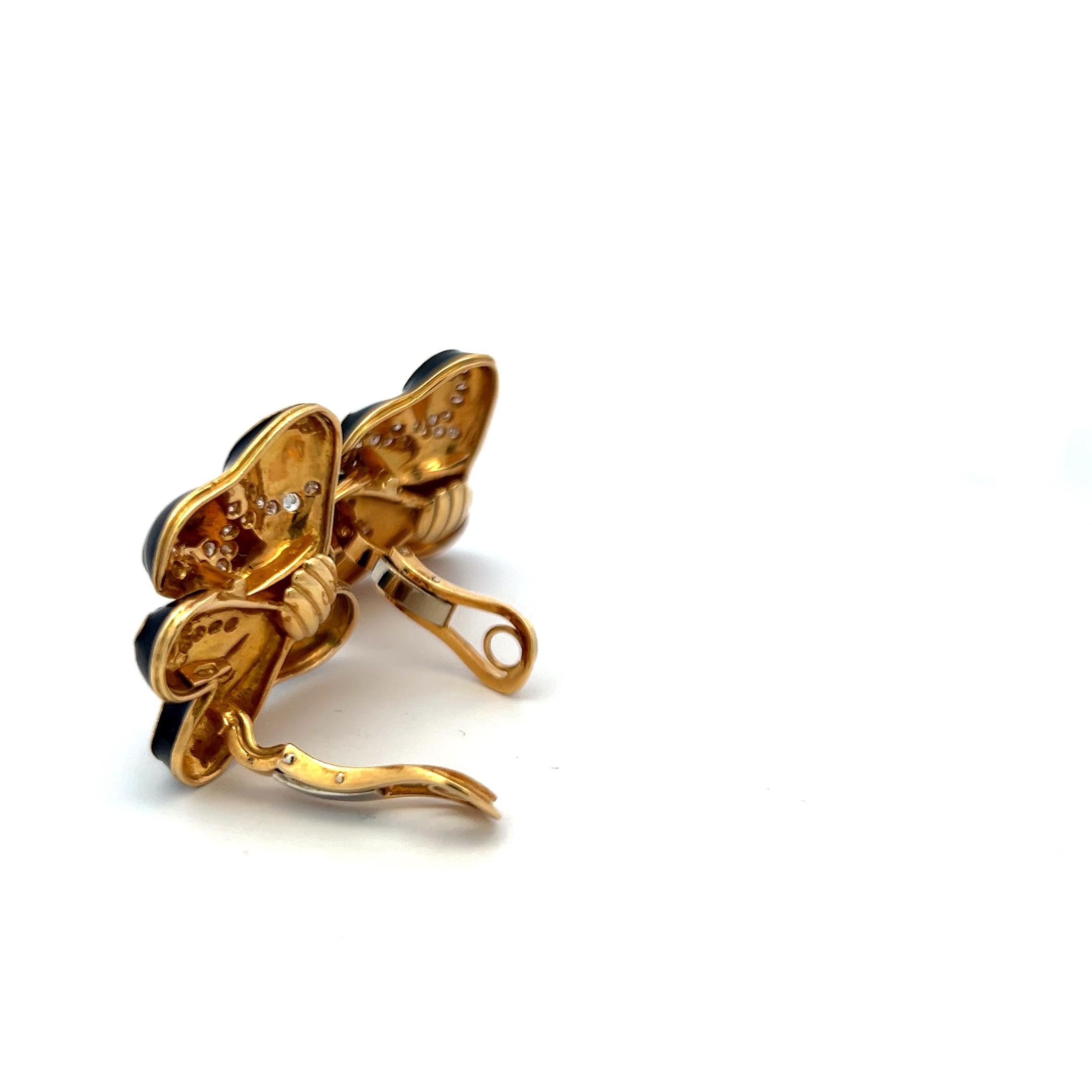 3.00 Carat Round Brilliant G VS Diamond 18 Karat Yellow Gold Butterfly Earrings