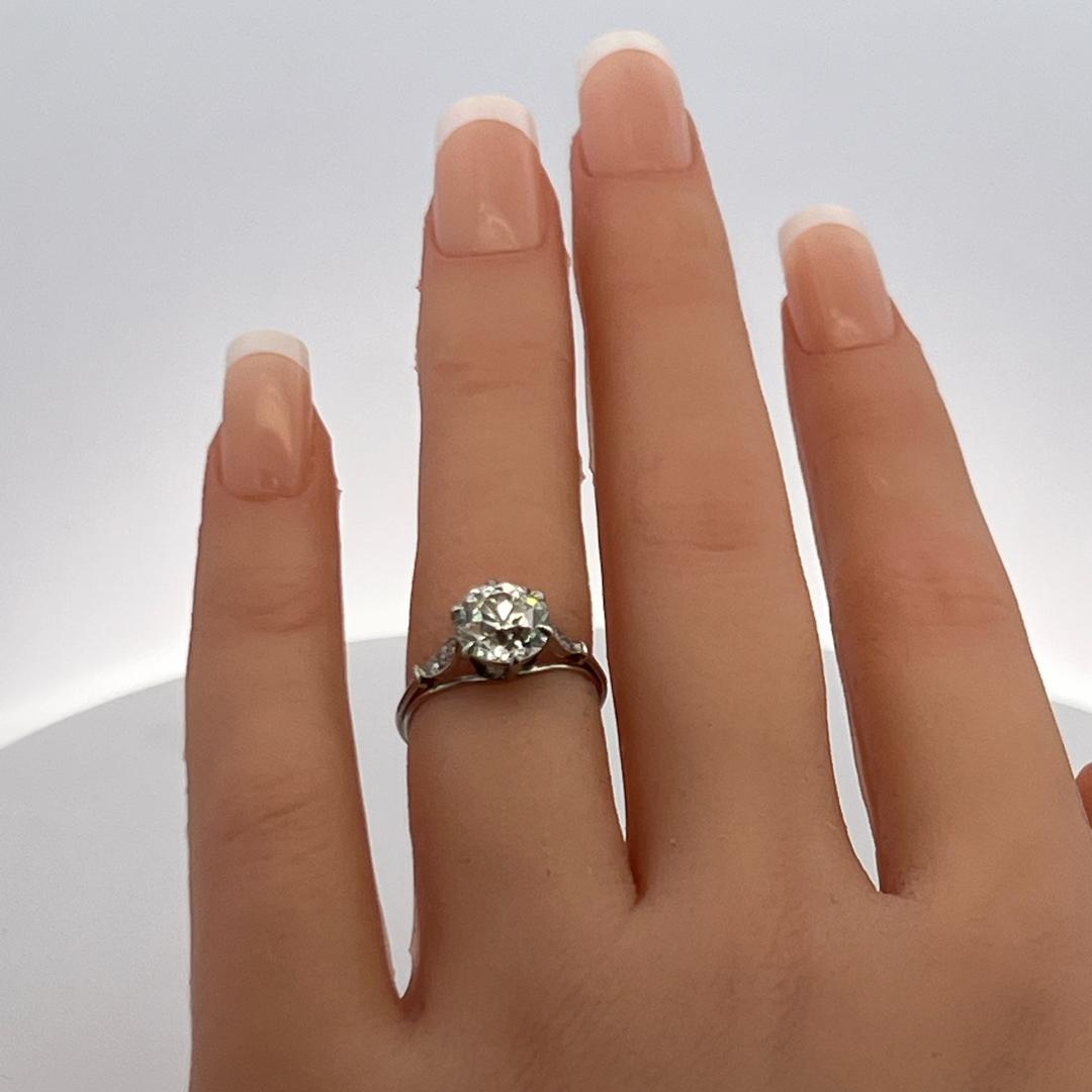 2.14 Carat Old European Cut I SI2 Diamond Platinum Engagement Ring
