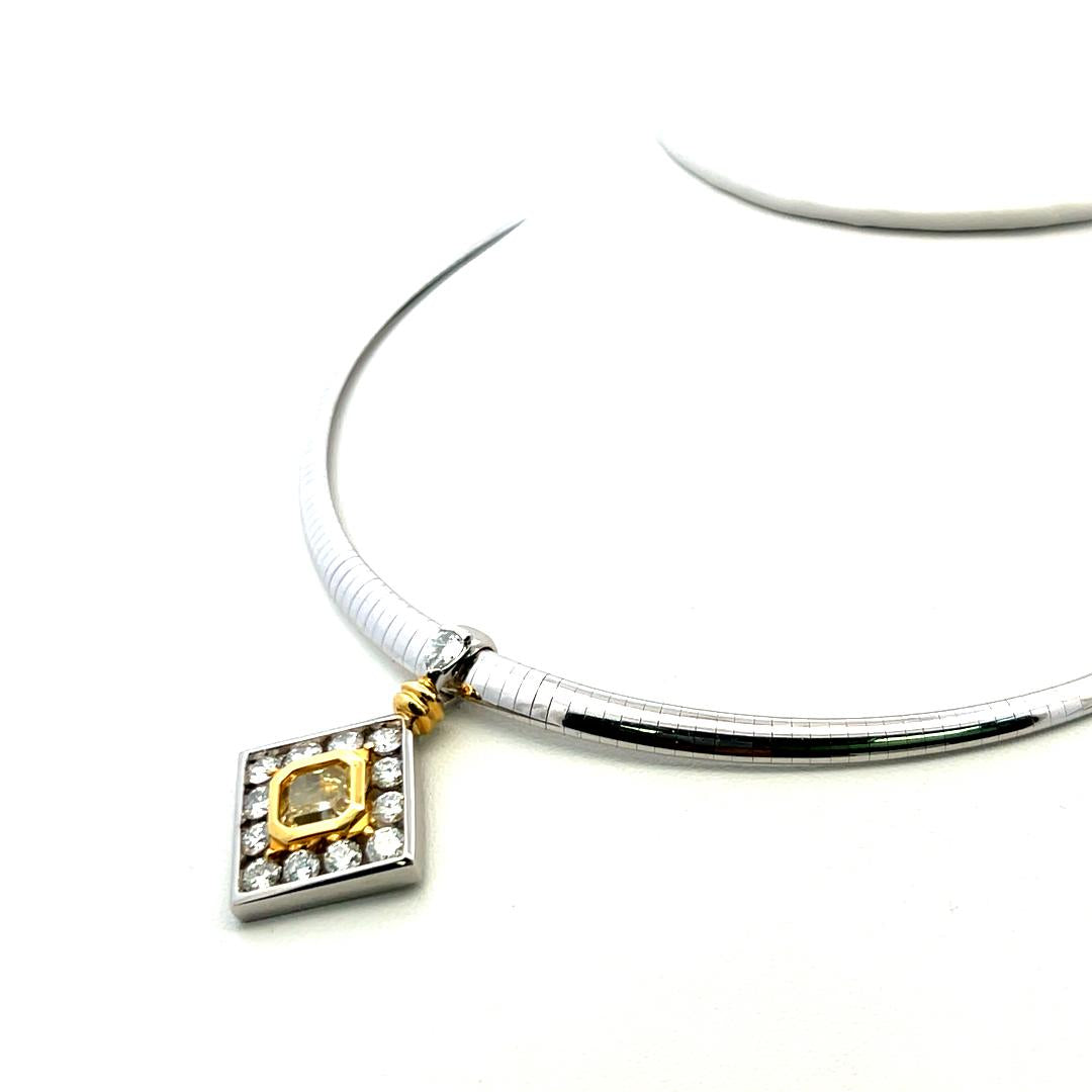 4.74 Carat Radiant Cut FI Yellow-Round Diamond 14K Gold-Plat Pendant Necklace