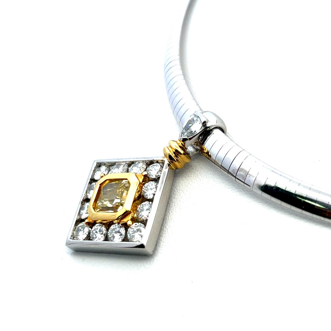 4.74 Carat Radiant Cut FI Yellow-Round Diamond 14K Gold-Plat Pendant Necklace