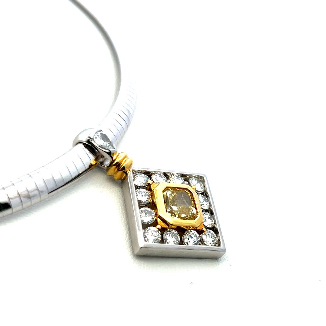 4.74 Carat Radiant Cut FI Yellow-Round Diamond 14K Gold-Plat Pendant Necklace