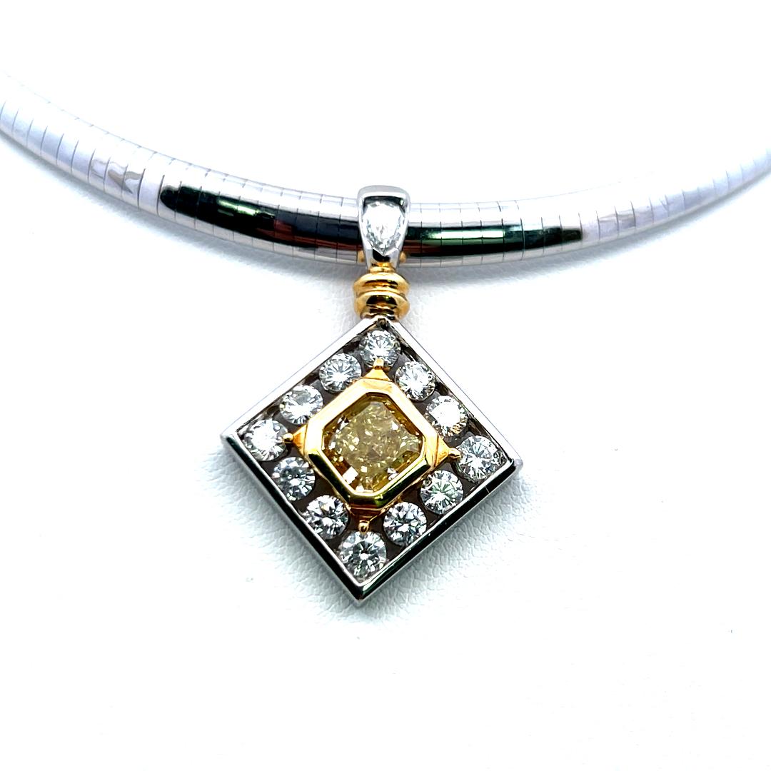 4.74 Carat Radiant Cut FI Yellow-Round Diamond 14K Gold-Plat Pendant Necklace