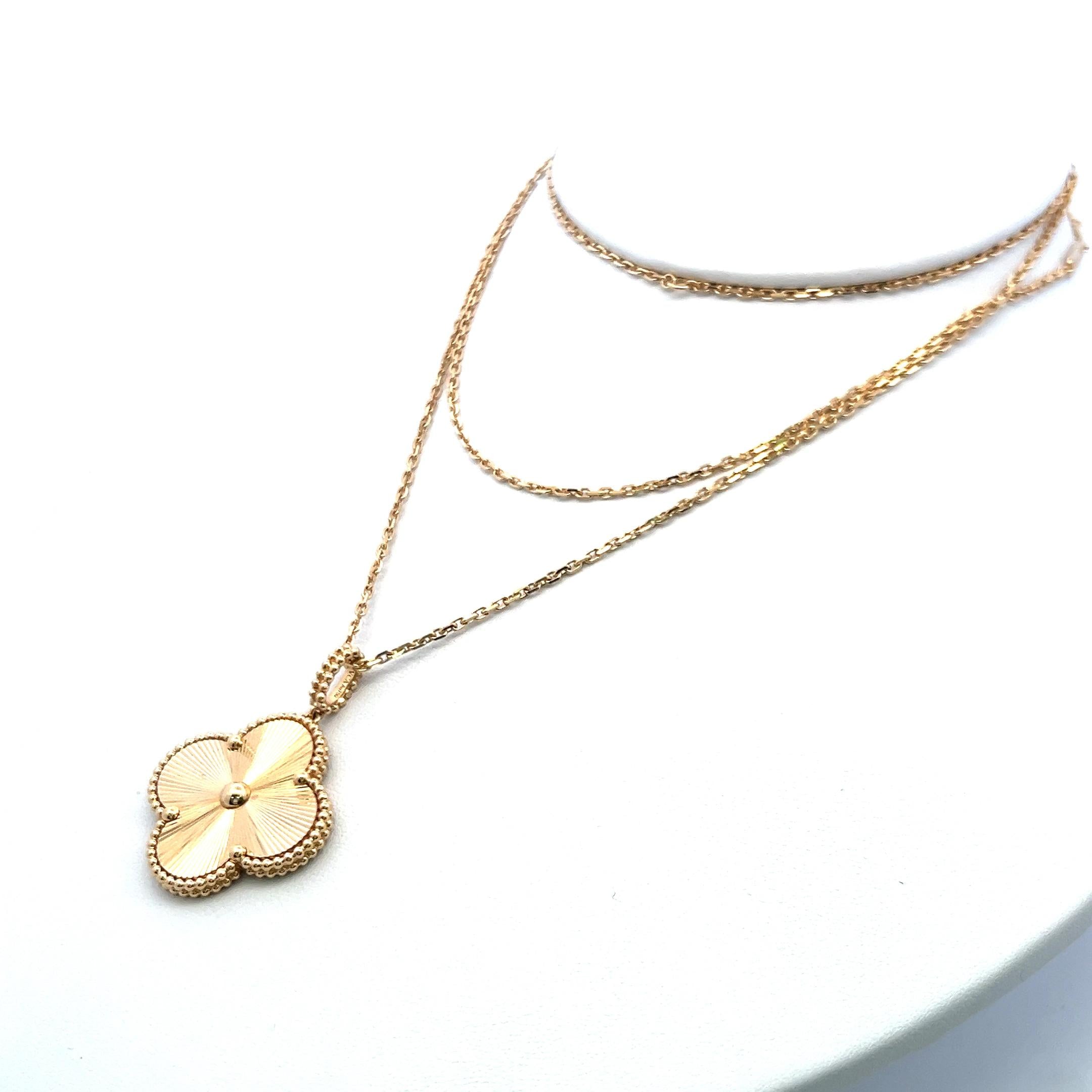Van Cleef & Arpels Alhambra 18 Karat Yellow Gold Pendant Necklace with Cert