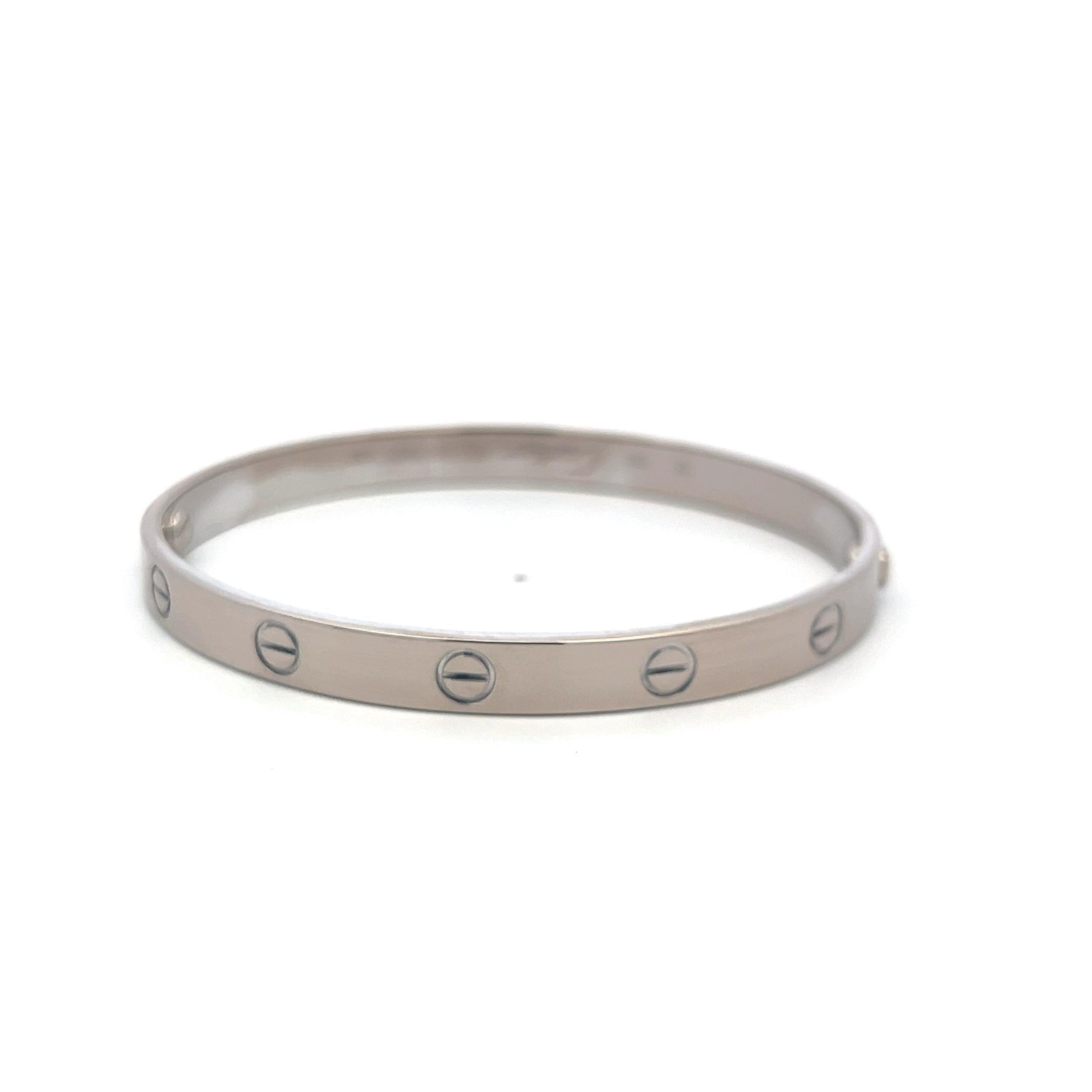 Cartier 18 Karat White Gold Love Bracelet Size 18 With Paper