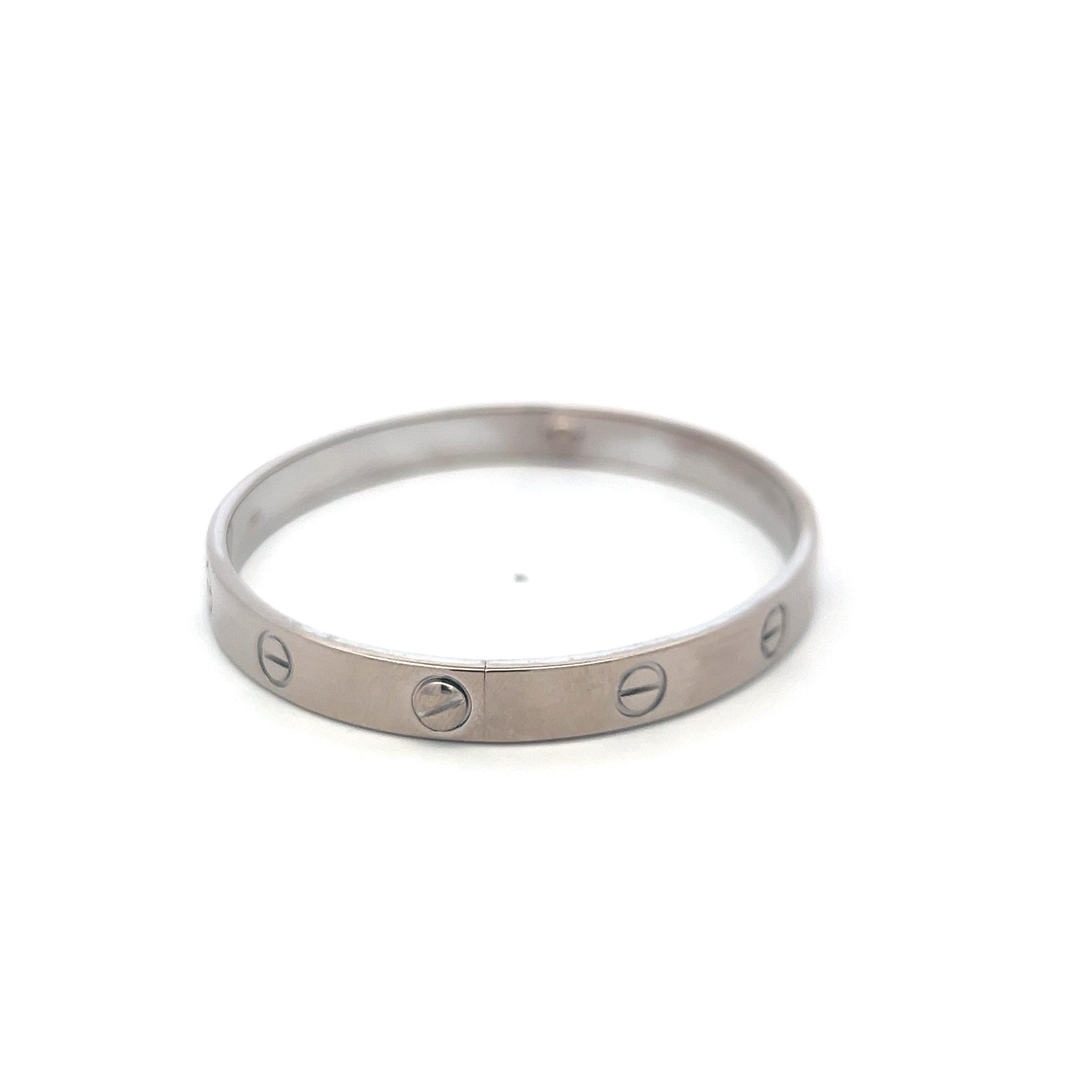 Cartier 18 Karat White Gold Love Bracelet Size 18 With Paper