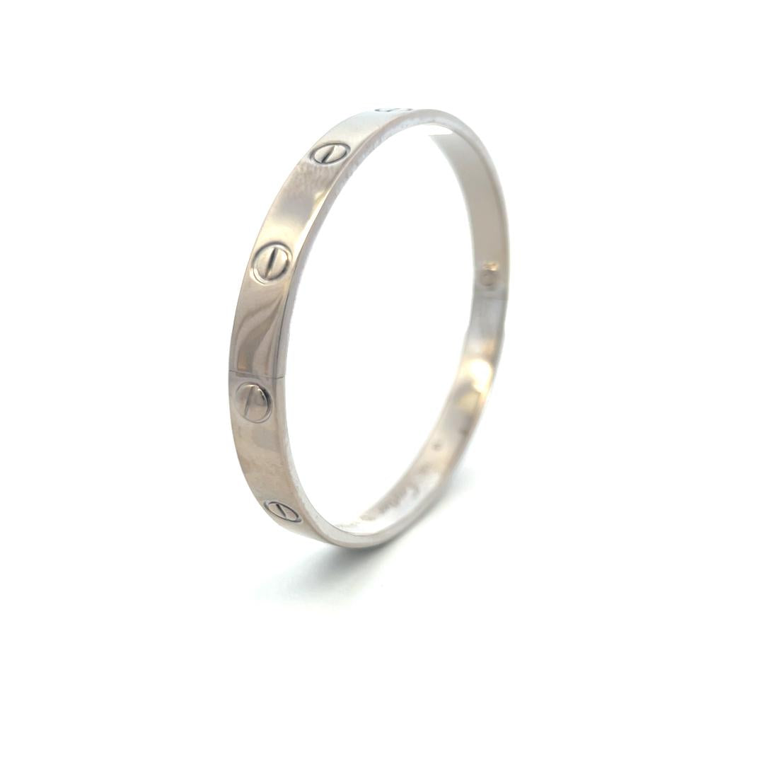 Cartier 18 Karat White Gold Love Bracelet Size 18 With Paper