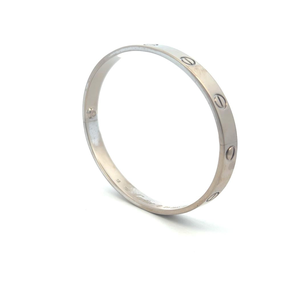 Cartier 18 Karat White Gold Love Bracelet Size 18 With Paper
