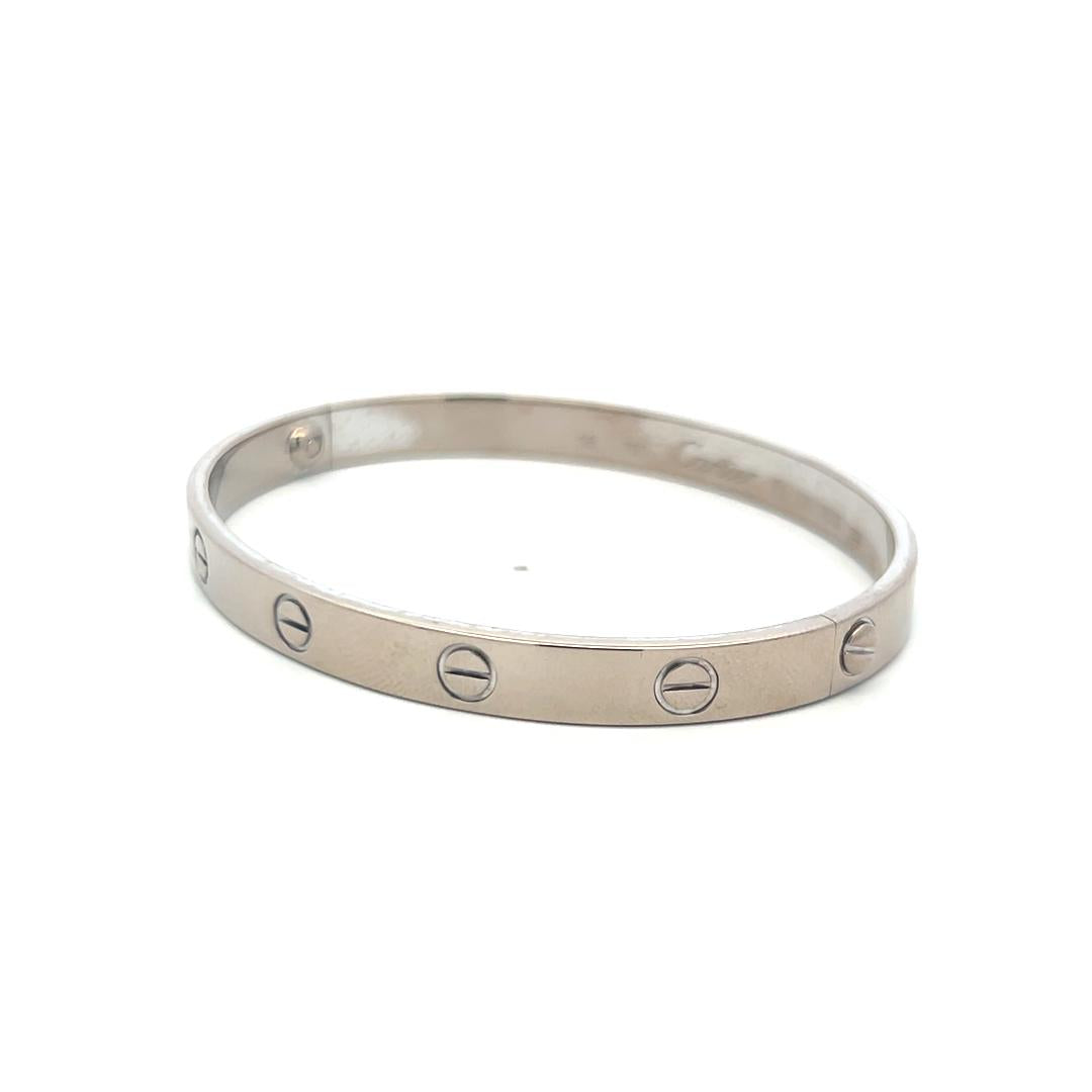 Cartier 18 Karat White Gold Love Bracelet Size 18 With Paper